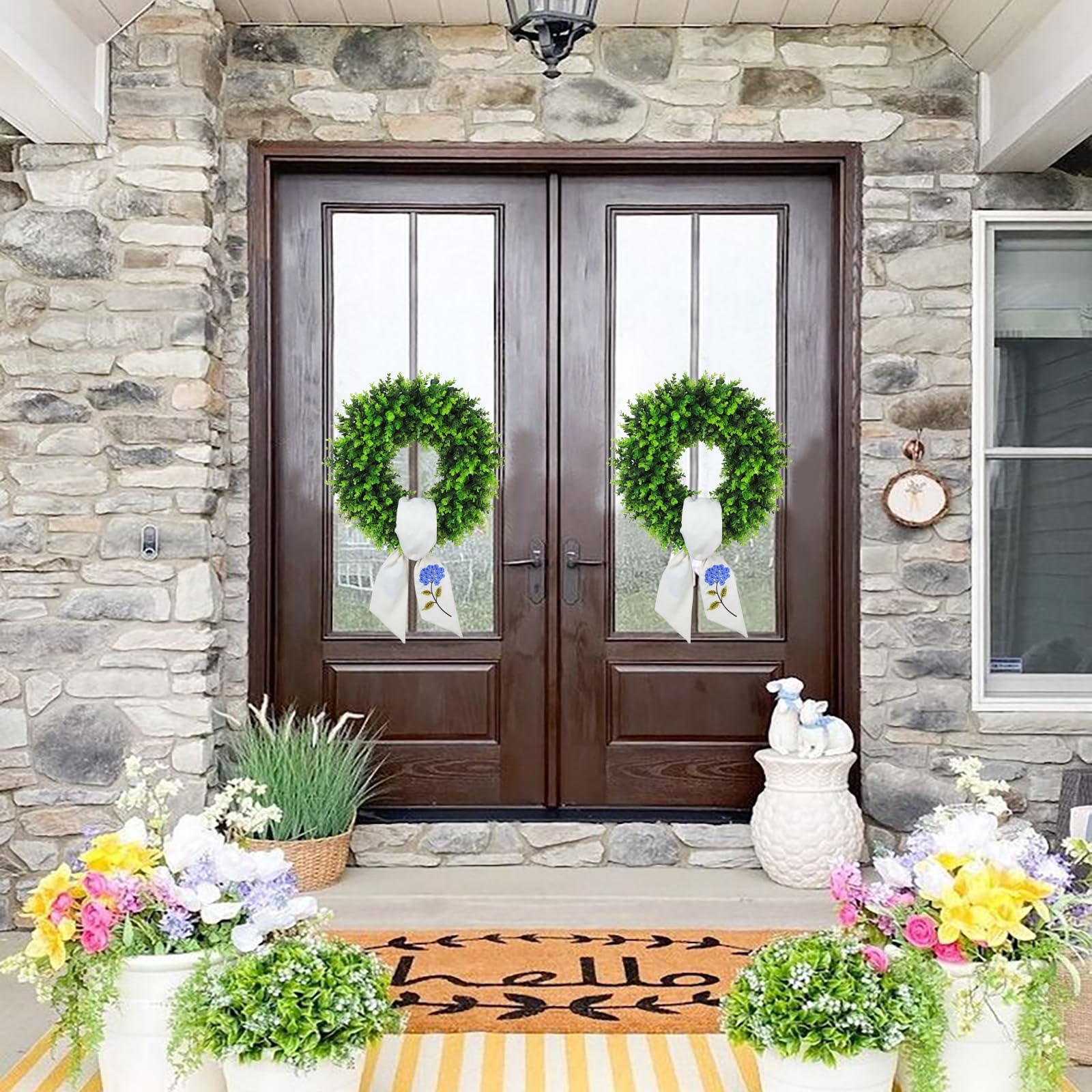 Personalized Boxwood Wreath 20" Front Door Farmhouse Porch Decor Monogram