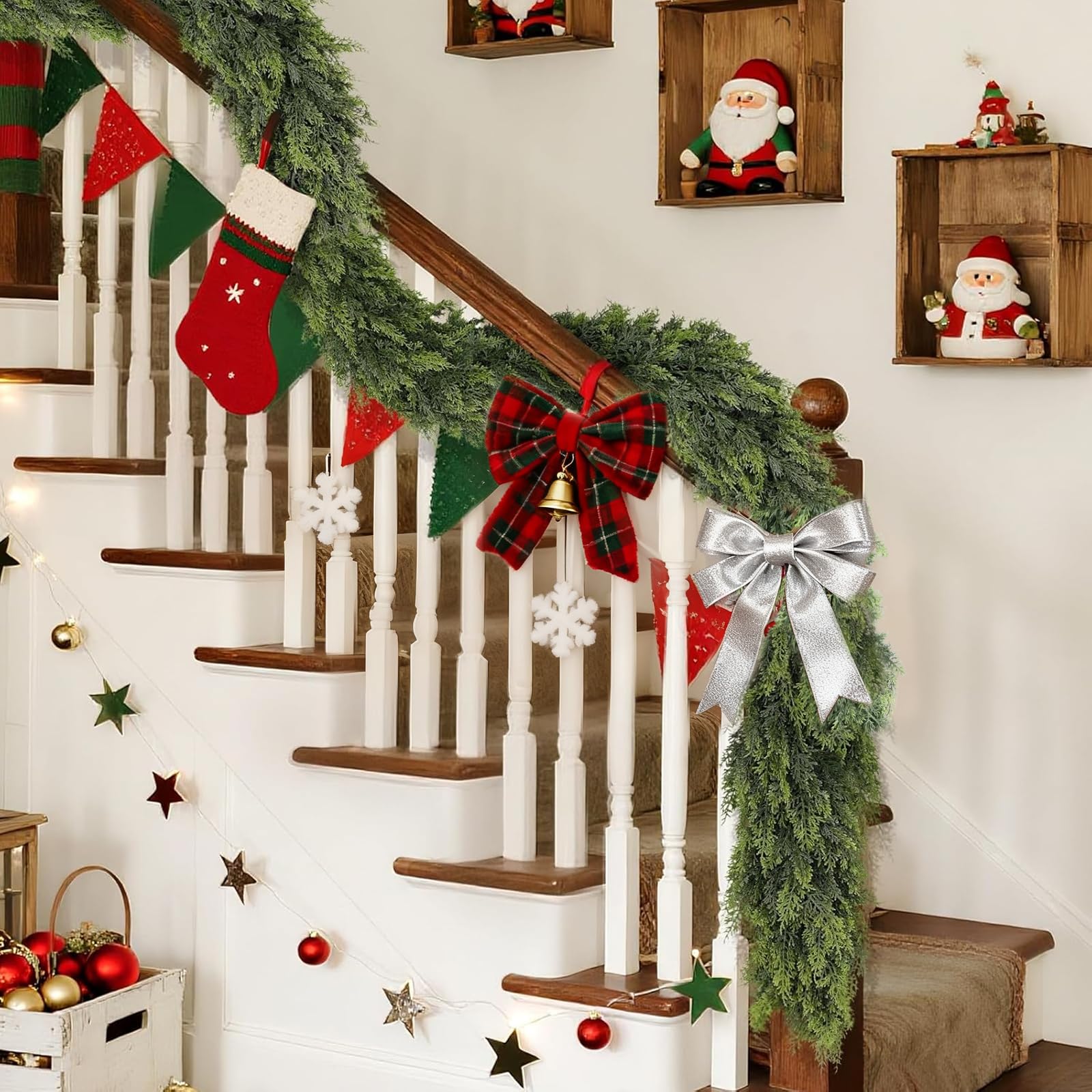 ESTABA 6FT Real Touch Cedar Garland Artificial Green Pine Christmas Decor