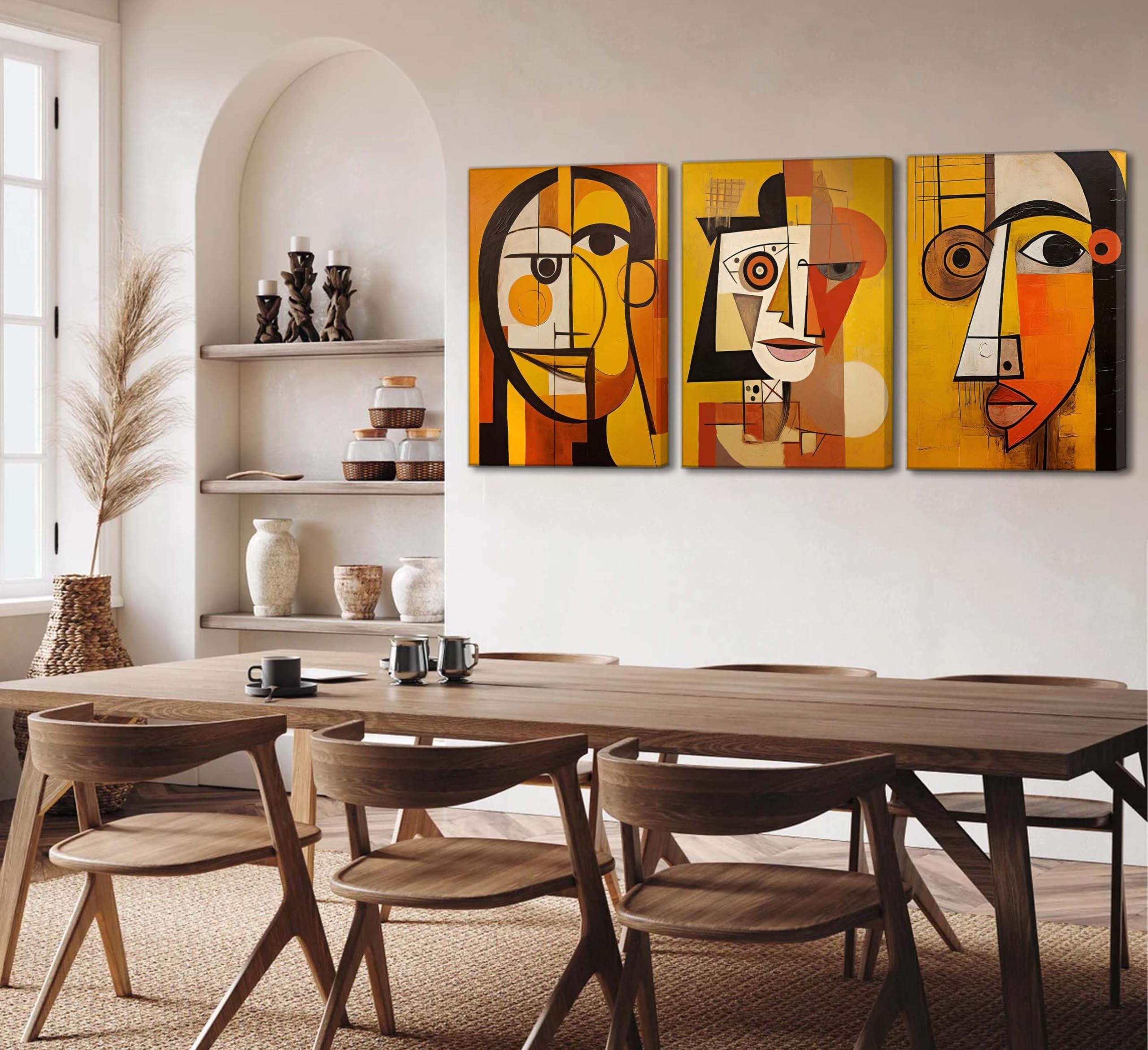 LAJDXSX 3 Pcs Abstract Portrait Canvas Wall Art Orange 12x16in Set