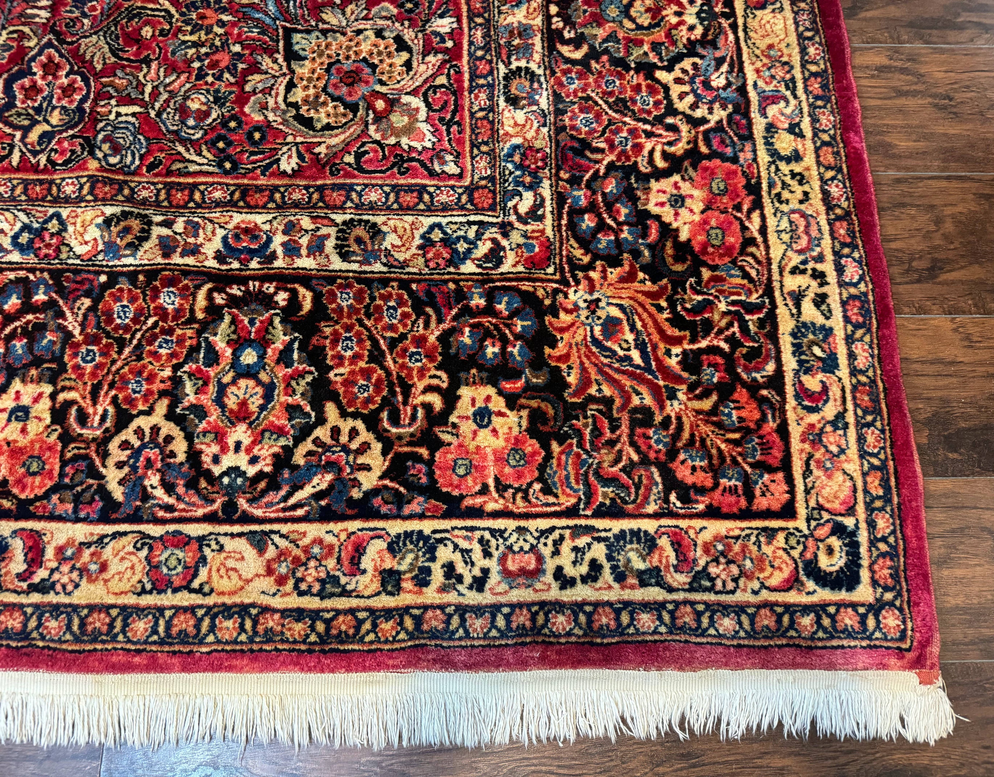 Persian Sarouk Rug 10x10, Square Persian Carpet, Red, Floral, Antique