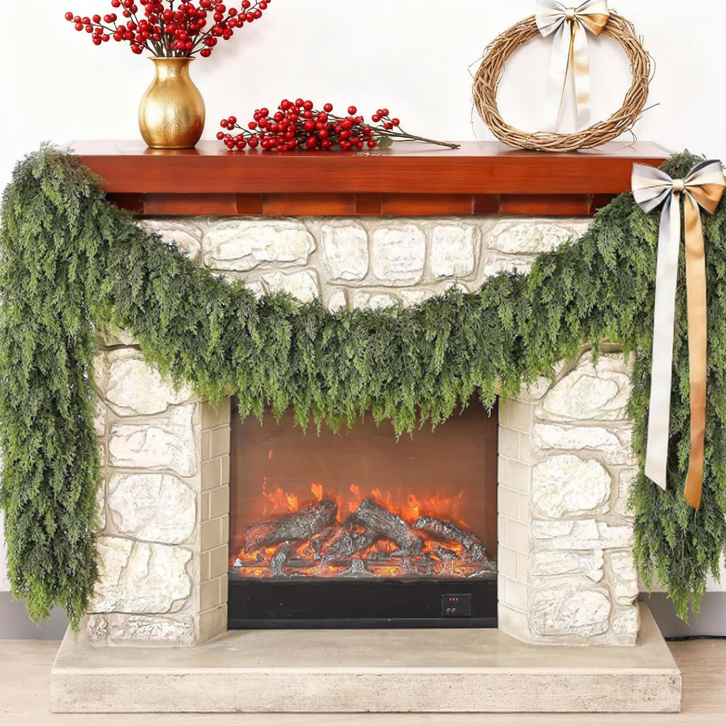 ESTABA 6FT Real Touch Cedar Garland Artificial Green Pine Christmas Decor