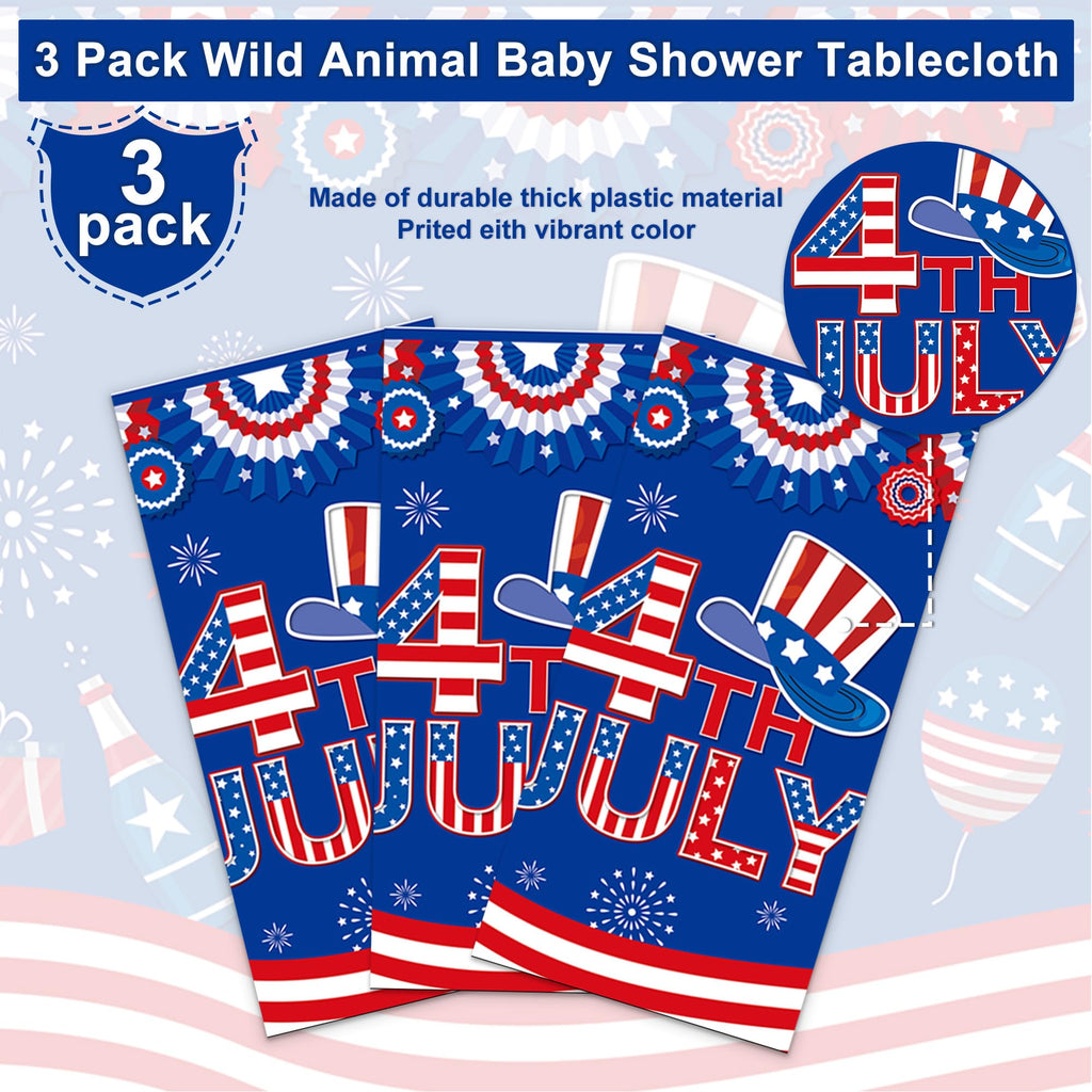 Rejoice Bunny 3-Pack 4th of July Disposable Tablecloths 54x108 Inches Plastic