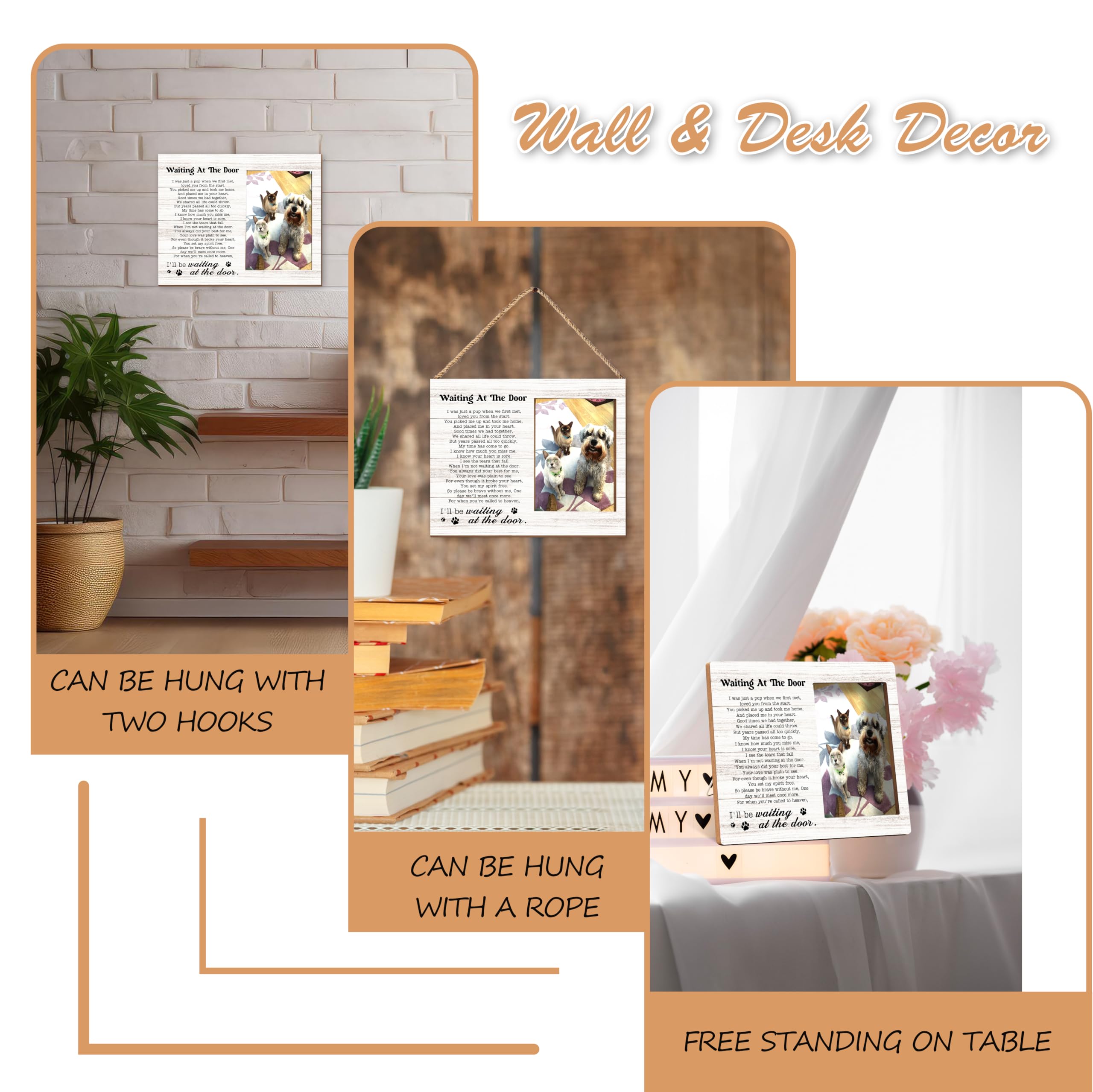 Qiwog Pet Memorial Photo Frame Waiting At The Door Wooden Tabletop 7x2