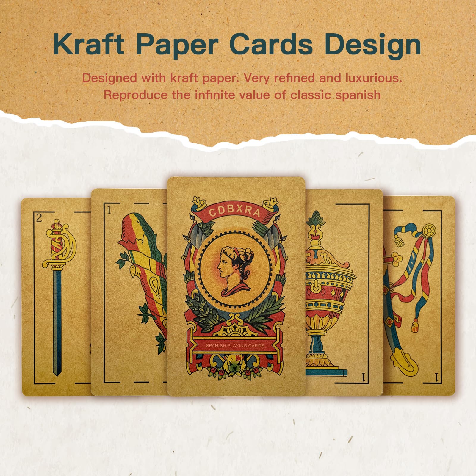 CDBXRA Kraft Paper Spanish Briscas Playing Cards Deck Puerto Rico