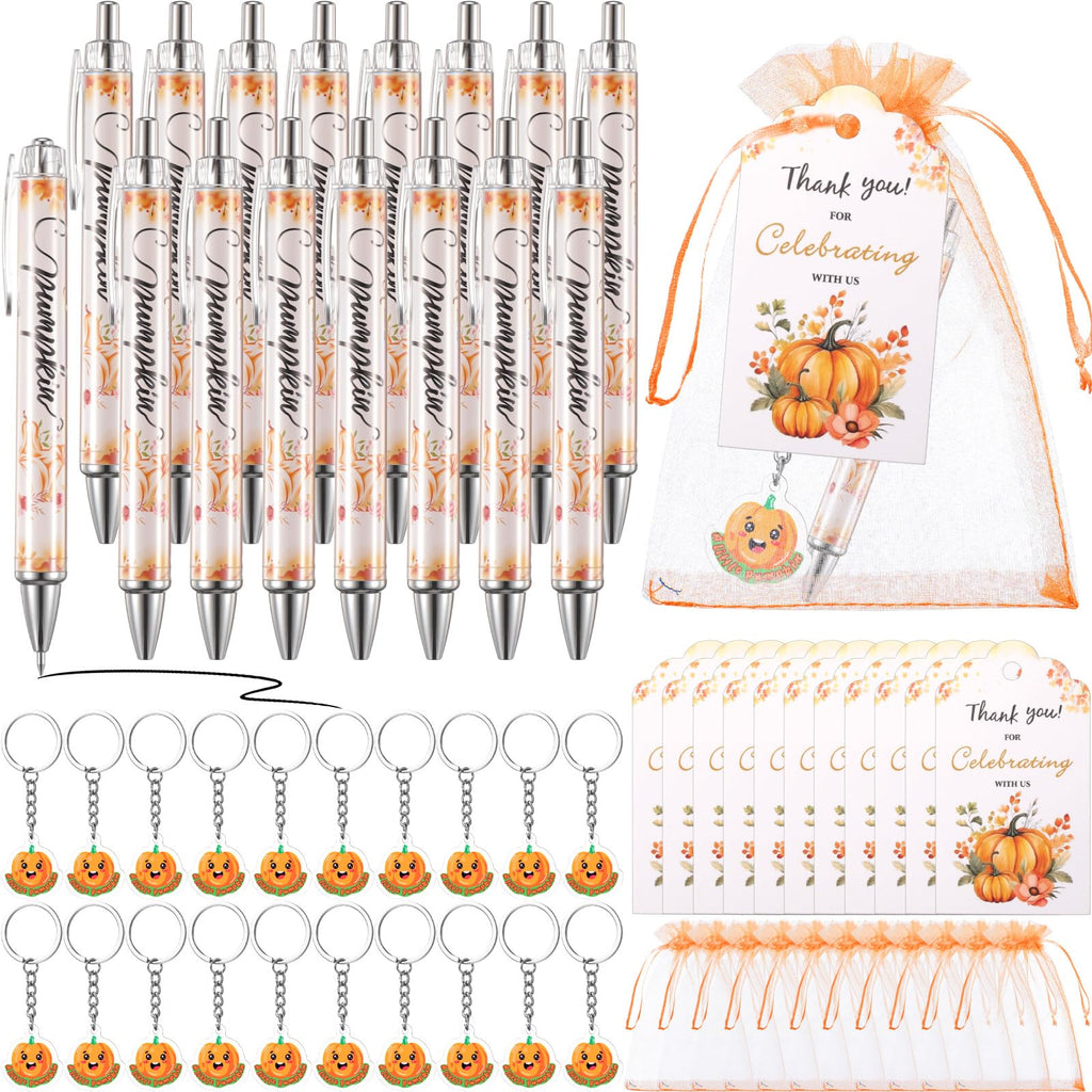 AmazingSpark 36 Sets Fall Baby Shower Favors Pumpkin Pens Keychains Orange