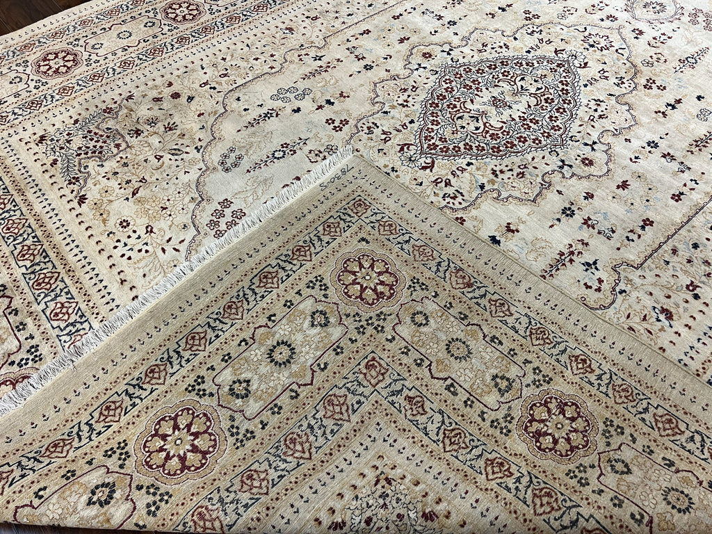 Pak Persian Rug 9x11, Very Fine Hand Knotted Oriental Carpet, Haji Jalili Design, Ivory/Cream, Wool Handmade Room Sized Rug 9 x 11 ft, Nice