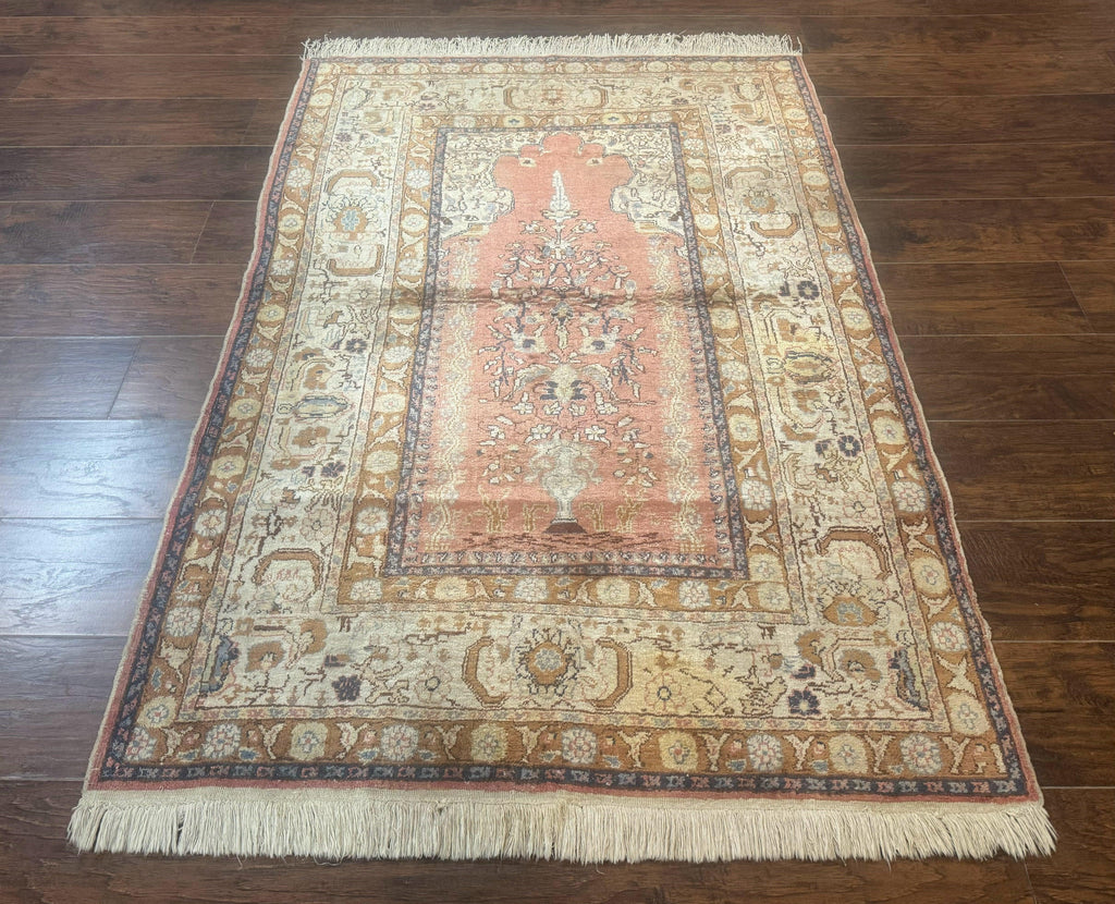 Silk Turkish Kayseri Rug 4x6, Haji Jalili Design, Vintage Rug