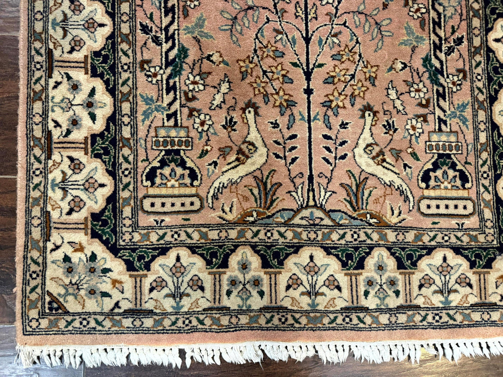 Small Tree of Life Prayer Rug, Pak Persian Rug 2.7 x 4, , Birds, Lantern, Handmade Vintage Fine 260 KPSI