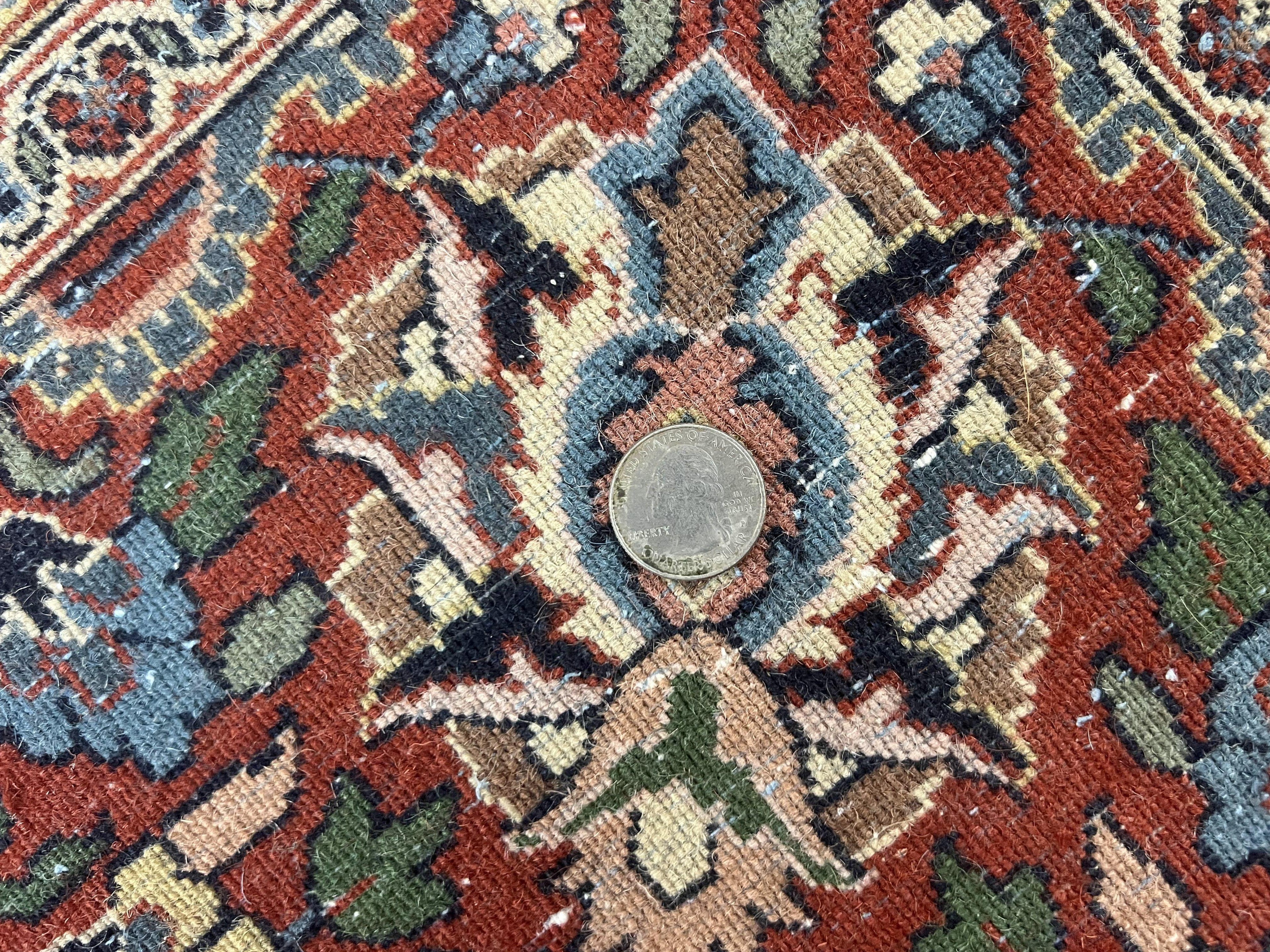 Indo Persian Rug 8x10, Floral Medallion, Vintage Handmade Wool Carpet, Navy Blue and Red, Fine 300 KPSI