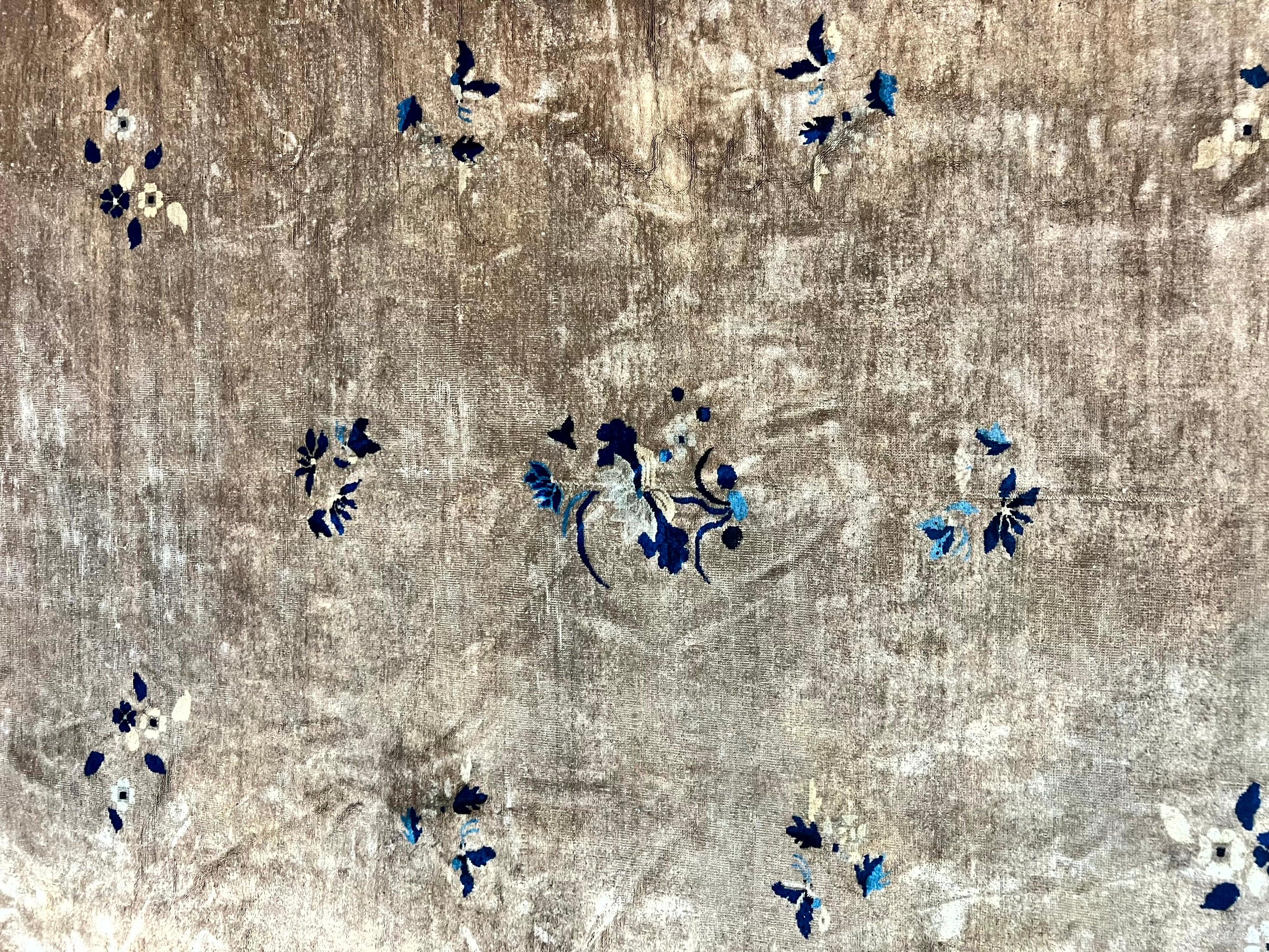 Antique Chinese Wool Rug 10x13, Large 1920s Peking Carpet, Handmade
