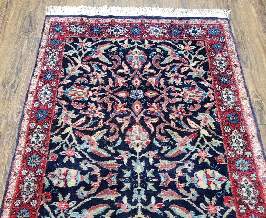 Antique Persian Sarouk Rug 3x5, Navy Blue, Allover Pattern, Hand Knotted