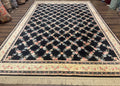 8.8 x 12 Karastan Garden of Eden Rug, Ebony Trellis #509/1270, Black, Floral, Wool Pile, Vintage, Discontinued