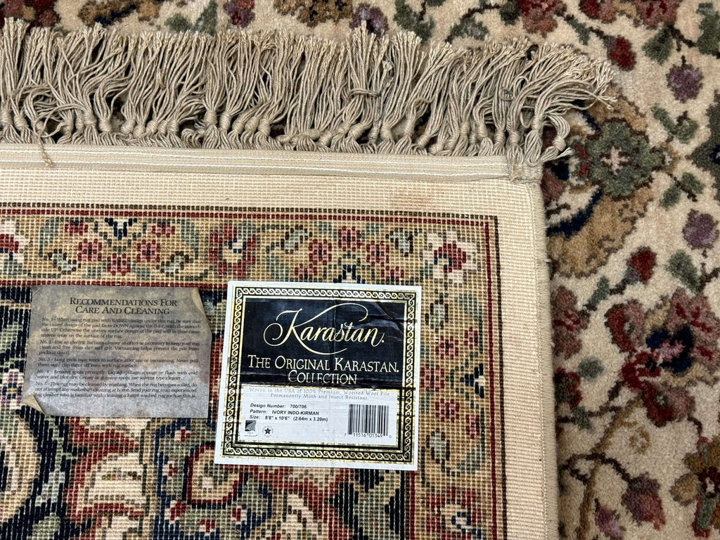 Karastan Rug 8.8 x 10.6 Ivory Indo Kirman #700/706, Wool Original Series