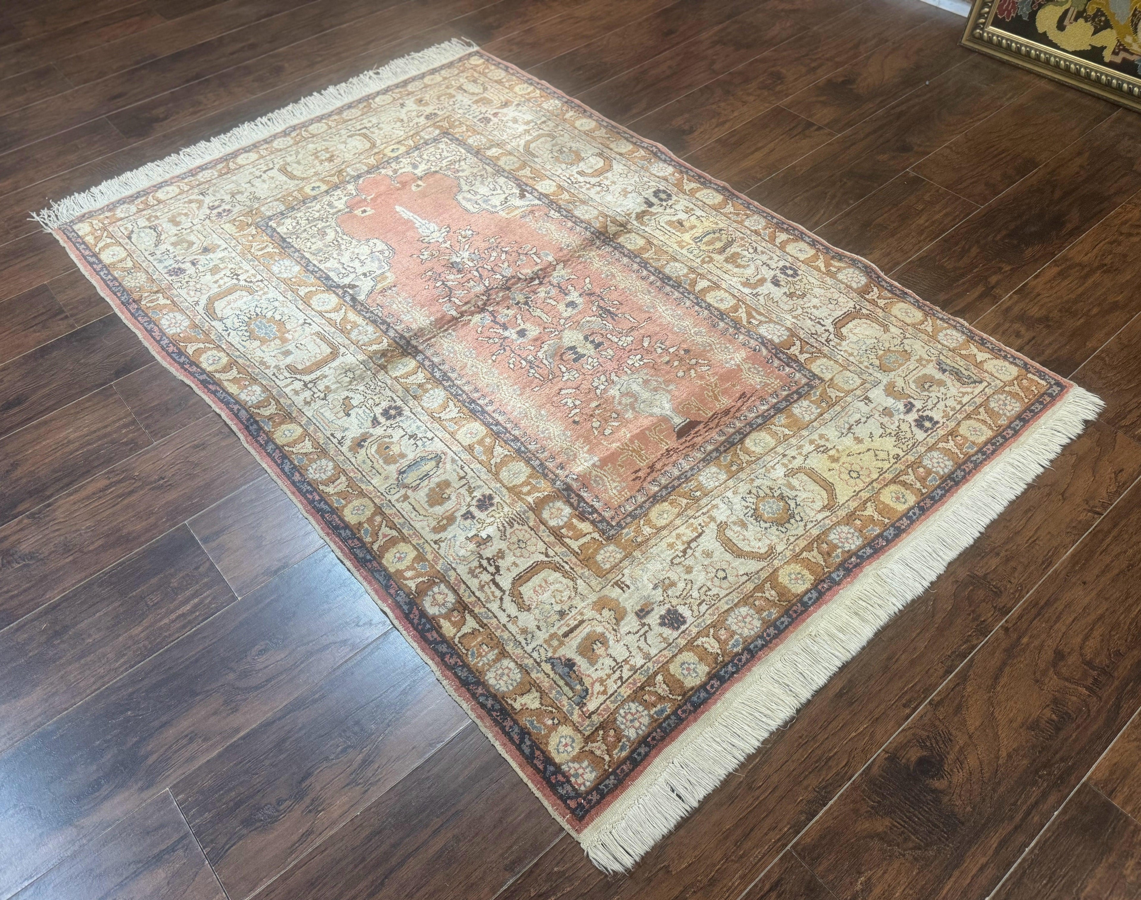 Silk Turkish Kayseri Rug 4x6, Haji Jalili Design, Vintage Rug