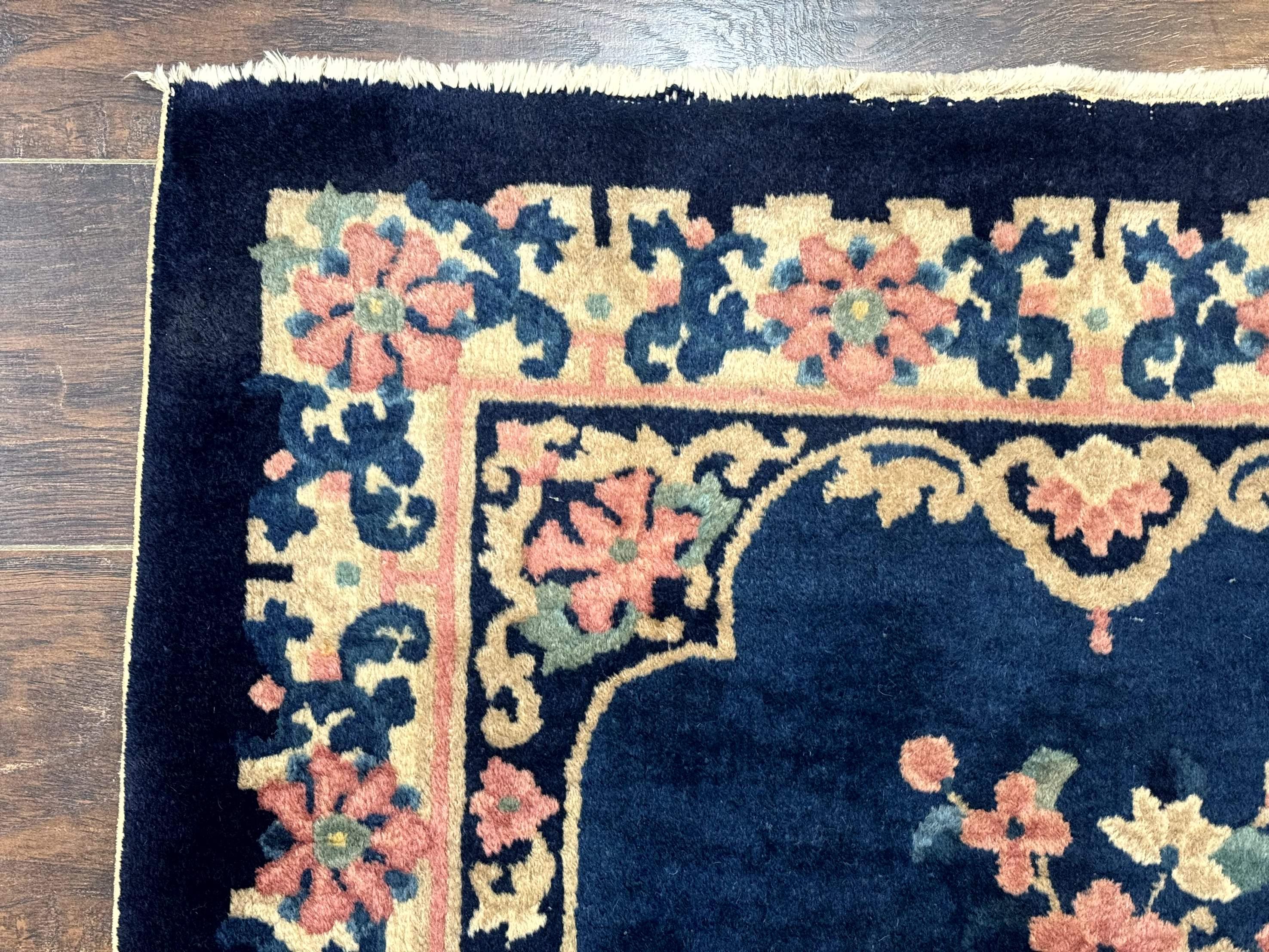 Chinese Rug 3x6, Peking Rug, Blue Chinese Wool Rug, Fete Rug