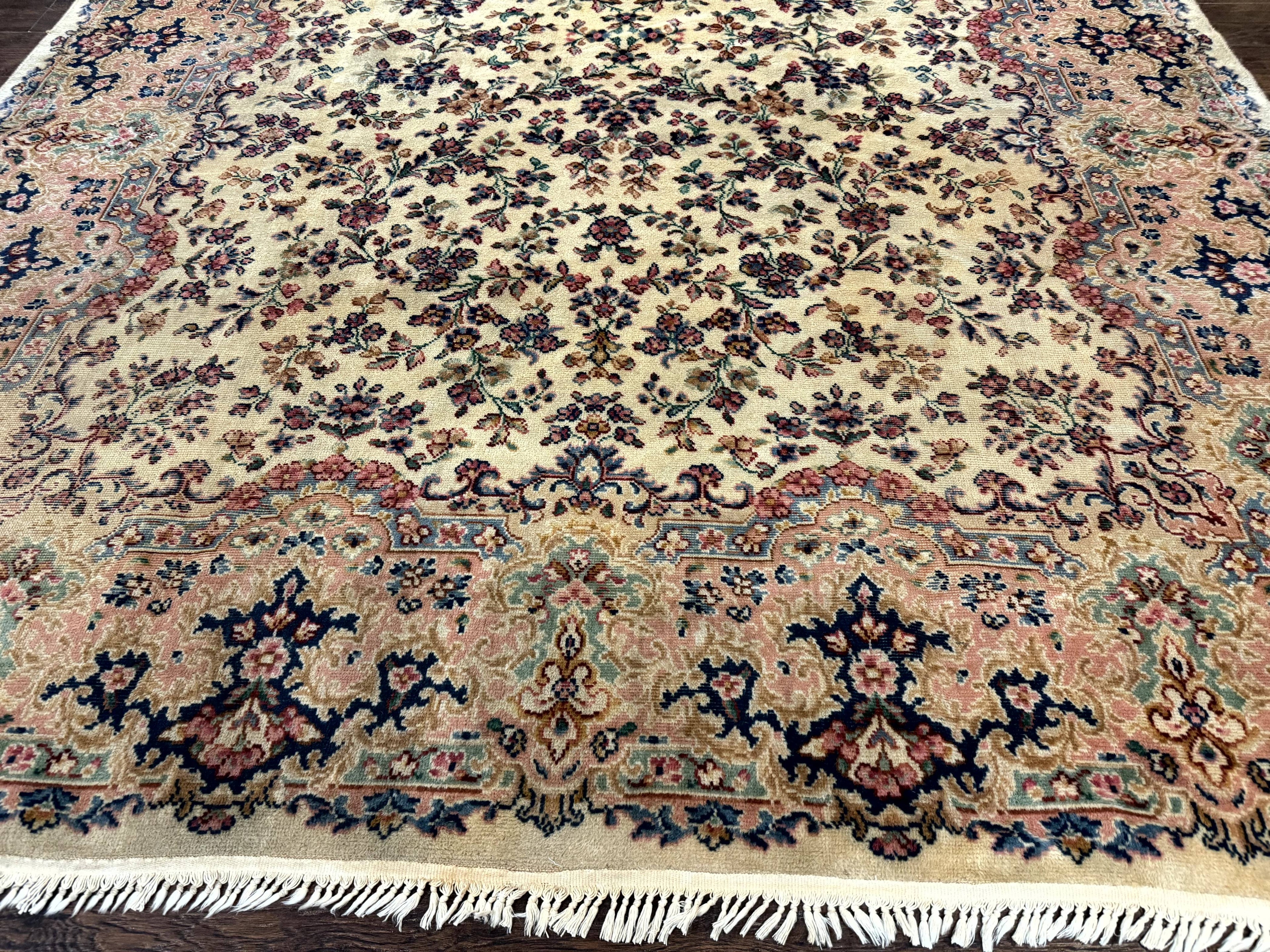 Antique Karastan Rug 8.8 x 12 Lanamar Floral Ivory Kirman Wool Discontinued