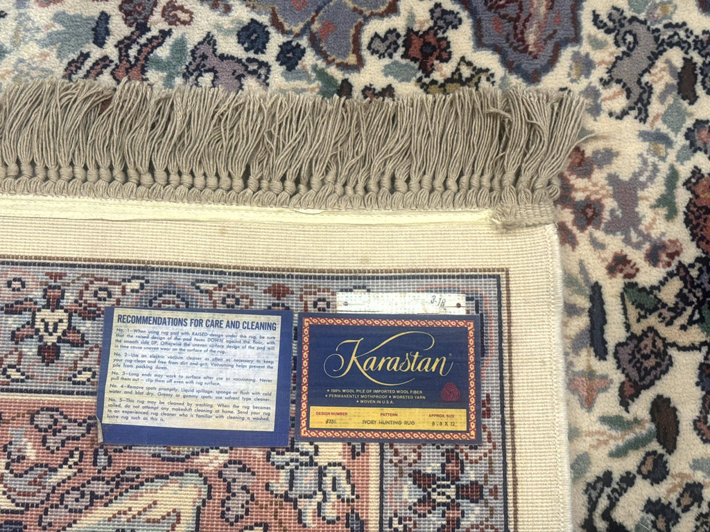 8.8 x 12 Karastan Ivory Hunting Rug #751, Vintage Wool Discontinued Original 700 Series, Rare