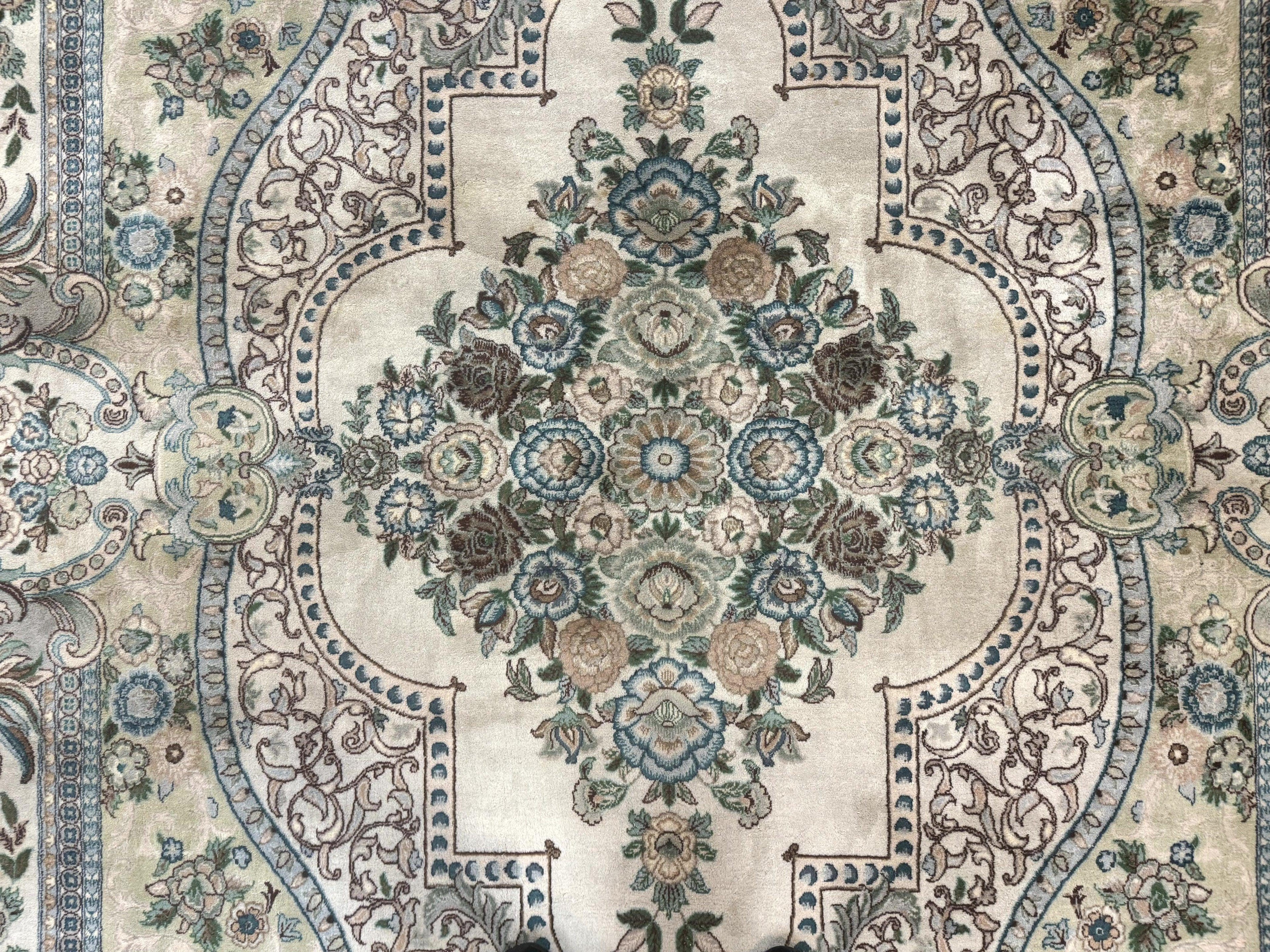 Pak Persian Rug 8 x 10.6, Elegant Oriental Carpet, Floral Medallion, Vintage Handmade Wool Rug, FIne 240 KPSI