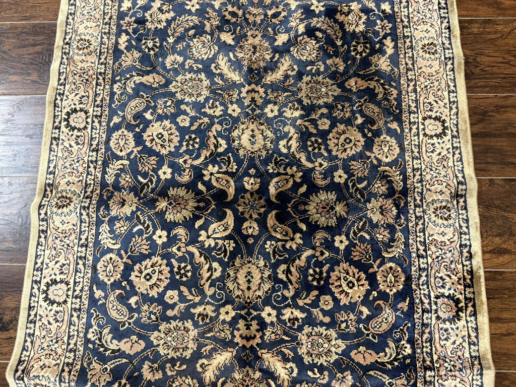 Vintage Art Silk Rug 3x4, Traditional Oriental Persian Design Rug, Belgium Power Loomed Rug, Navy Blue
