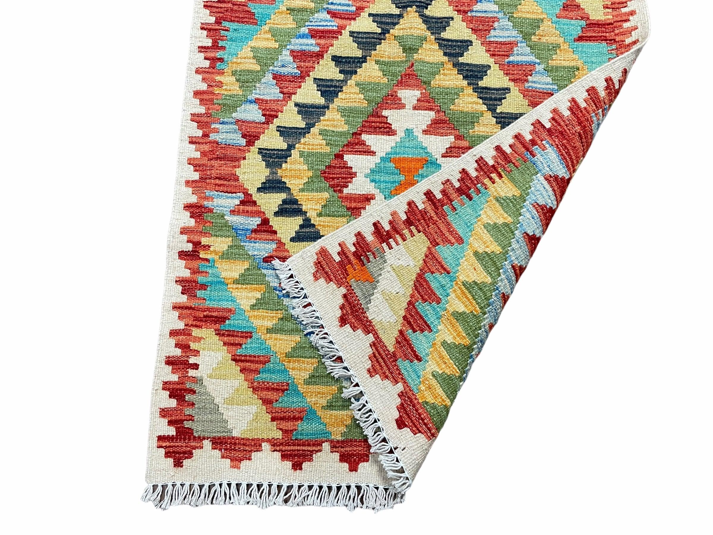 Small Kilim Rug 2x3 Colorful Turkish Kilim Accent Rug New Flatweave Wool Kilim Chobi Kilim Diamond Zigzag Playroom Rug