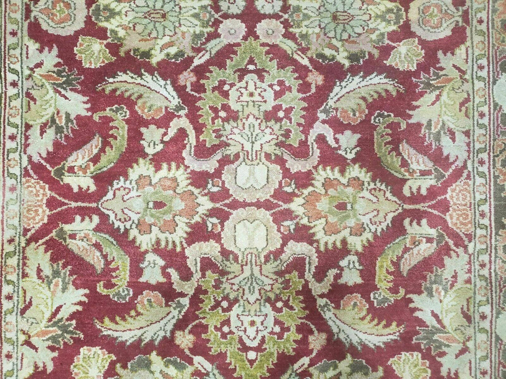 Indo Persian Rug 6x9, Hand Knotted Vintage Indian Sultanabad Agra Wool Rug, Handmade Oriental Carpet 6 x 9, Red Large Floral Design