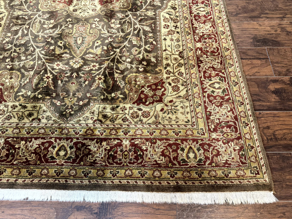 Indo Persian Rug 6x9, Wool Handmade Vintage Rug, Floral Cross Pattern