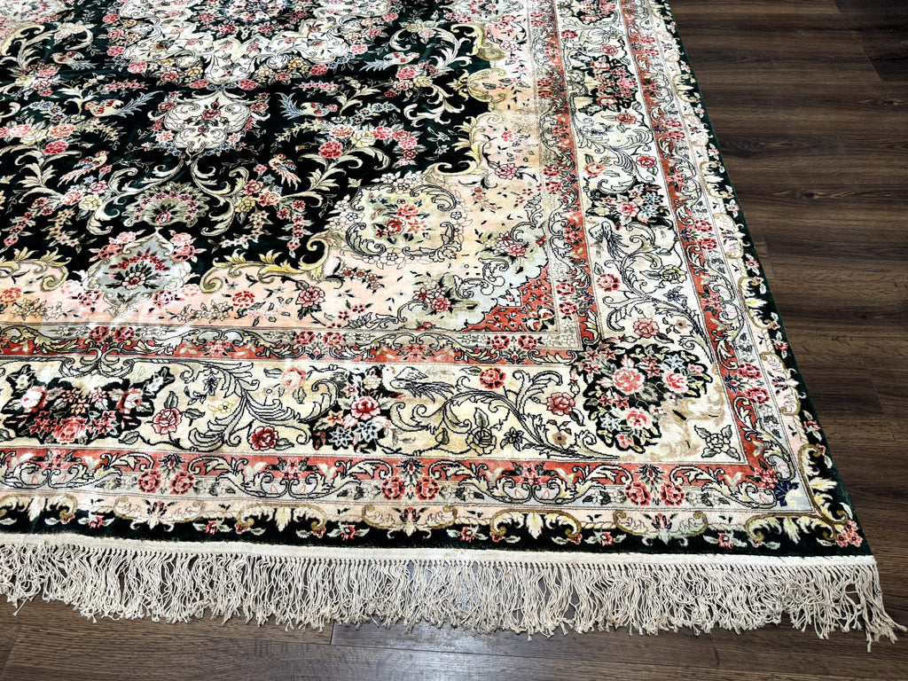 Silk Indian Kashmiri Rug 9x12, Vintage Hand Knotted Carpet