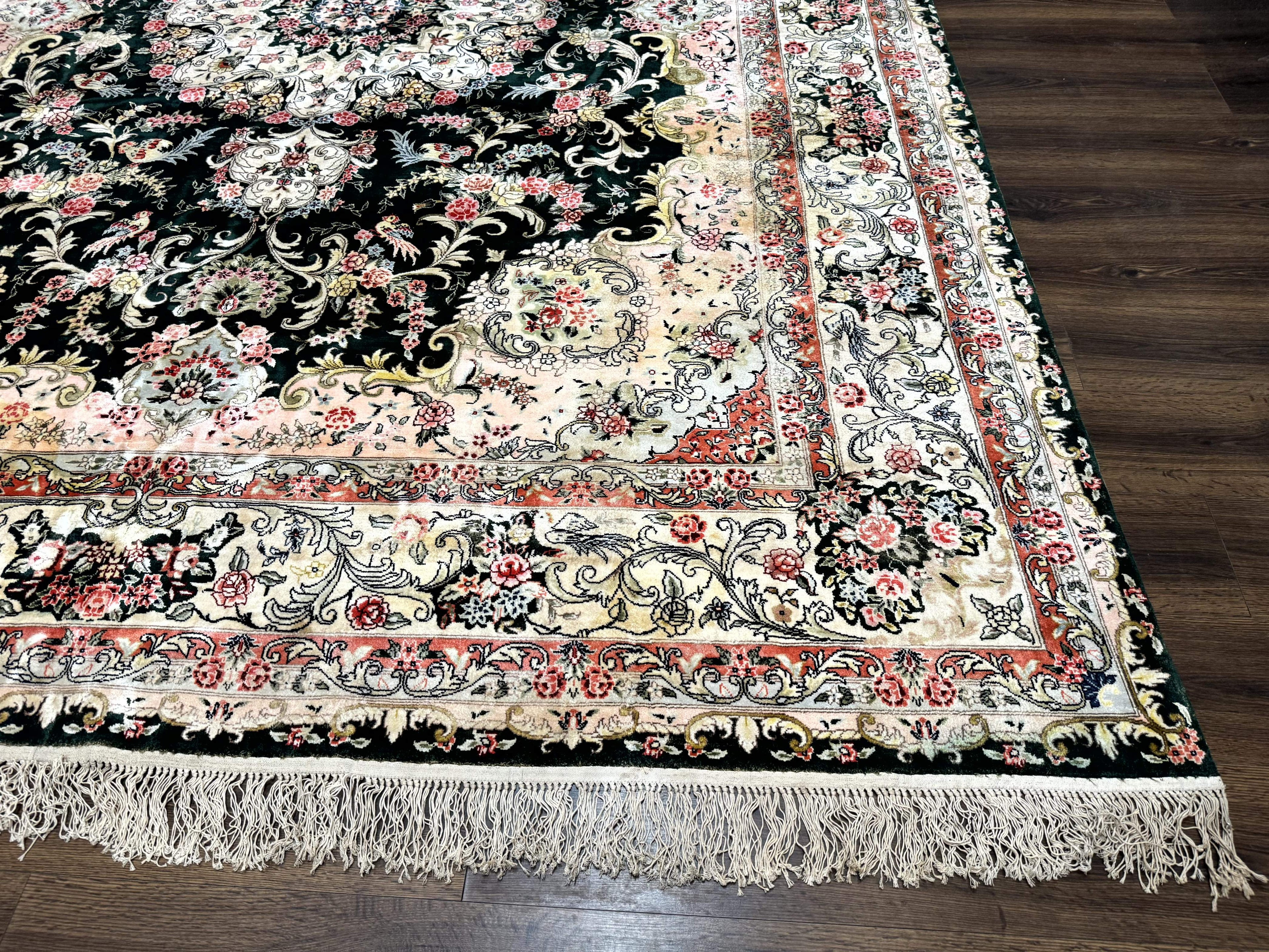Silk Indian Kashmiri Rug 9x12, Vintage Hand Knotted Carpet