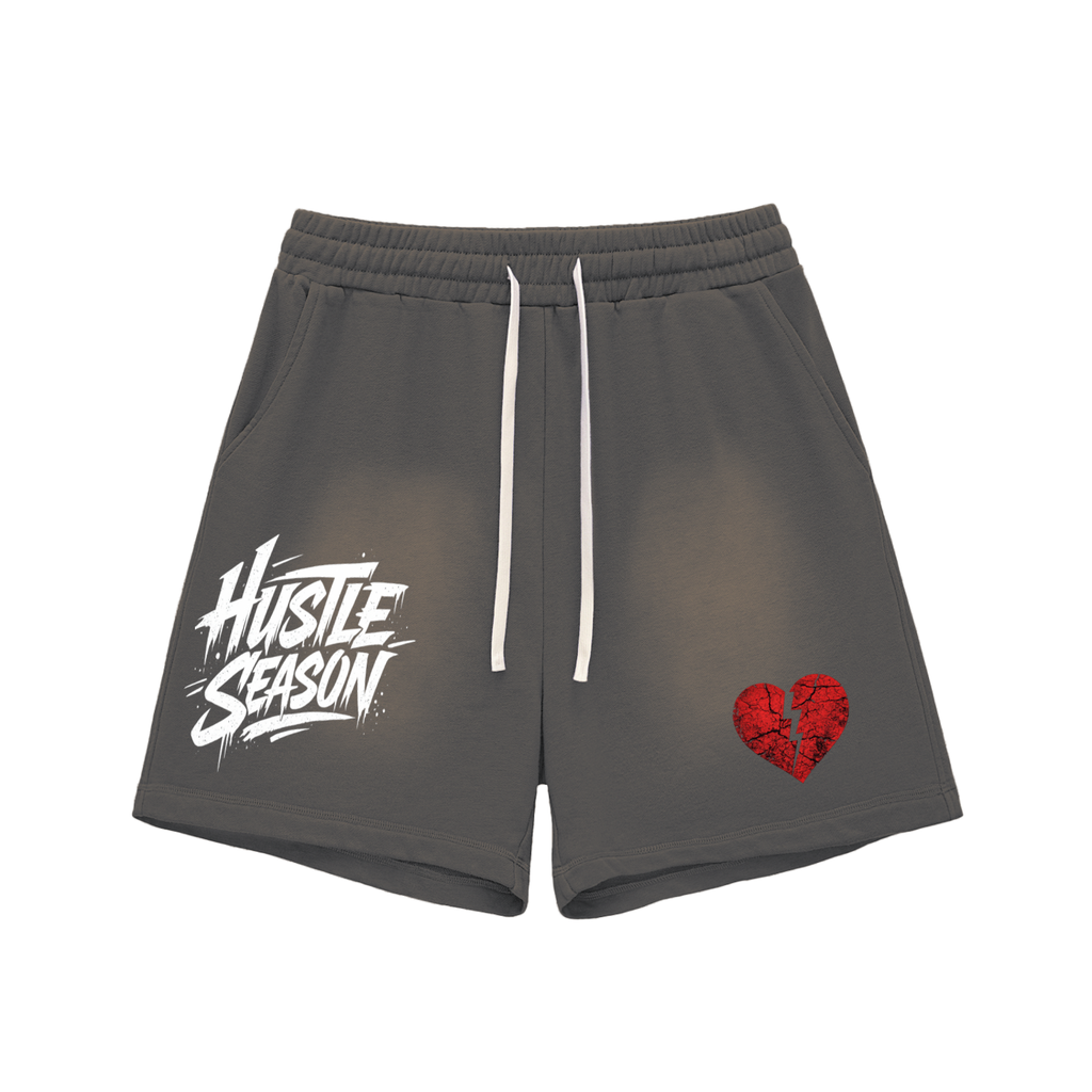 HUSTLE SEASON Sun Fade Raw Edge Cotton Shorts