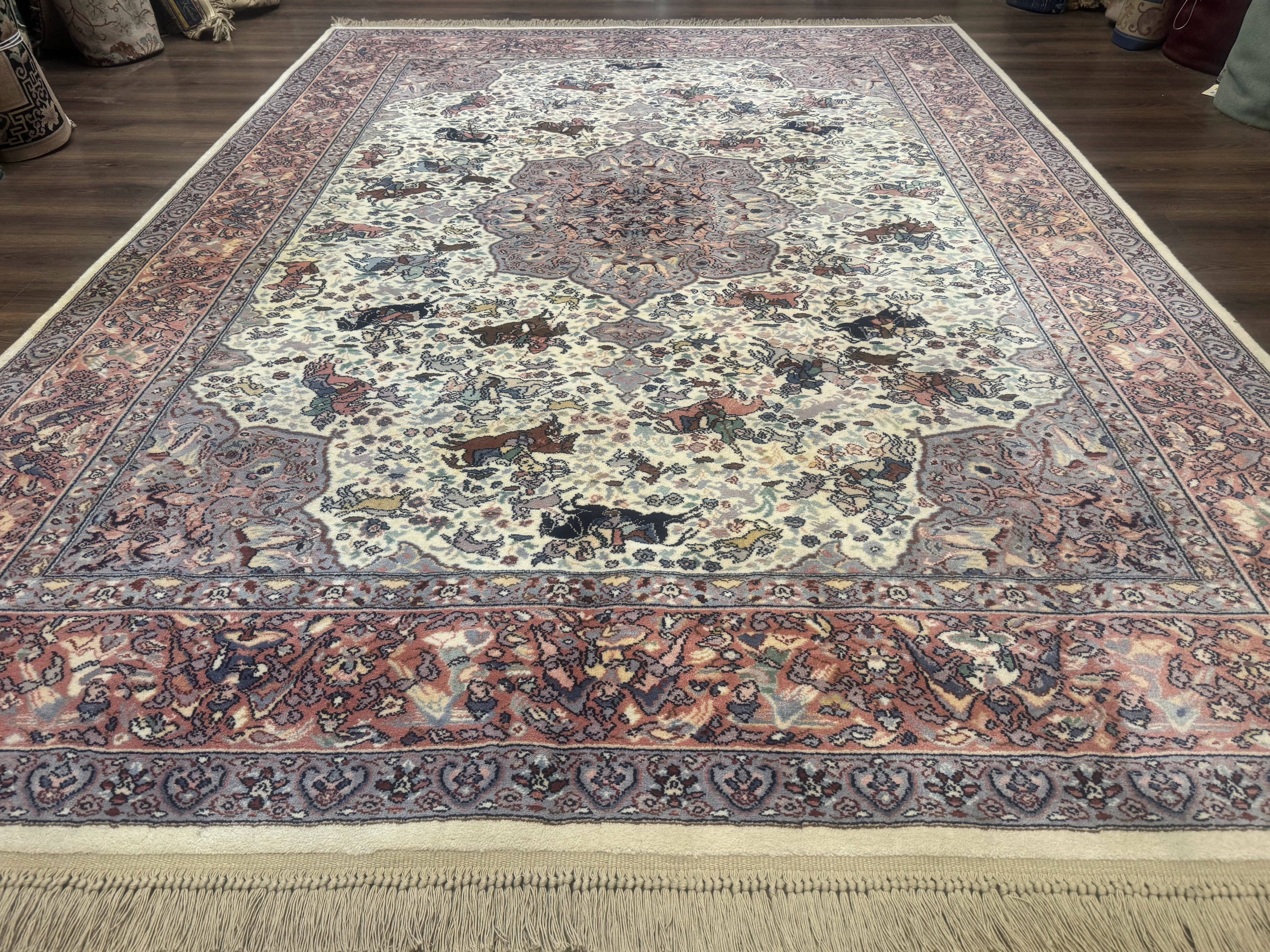 8.8 x 12 Karastan Ivory Hunting Rug #751, Vintage Wool Discontinued Original 700 Series, Rare