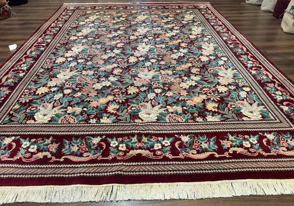 Pakistani Rug 9x12 William Morris Maroon Vintage Floral Wool