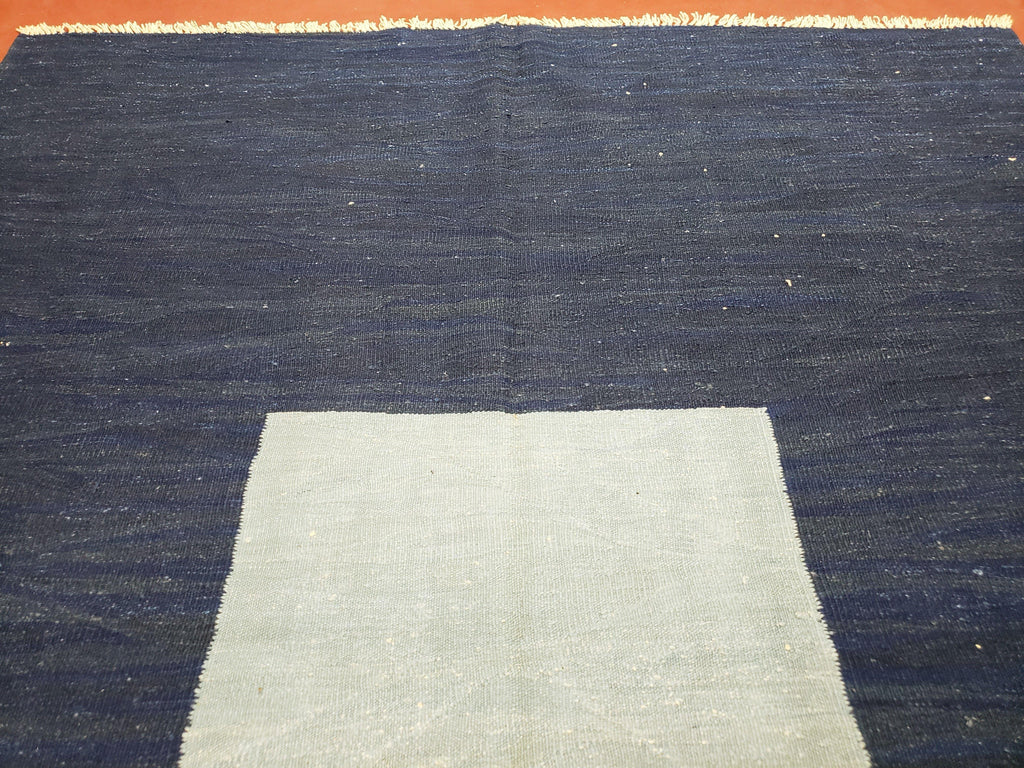 Large Blue Turkish Kilim Rug 7x10, Handmade, Wool