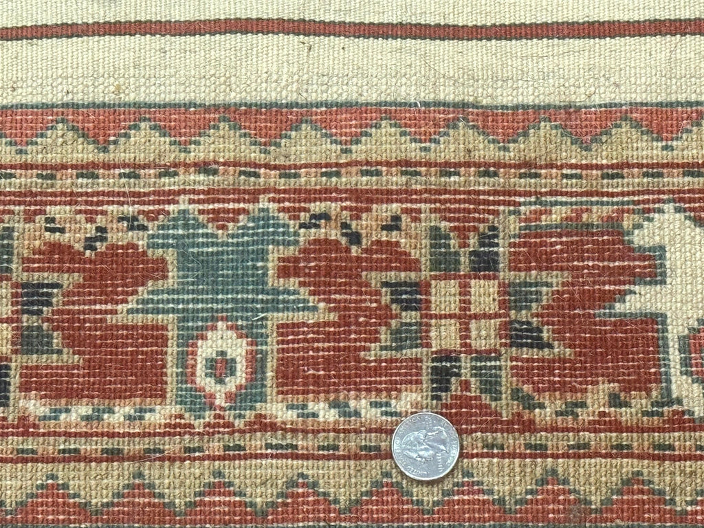 Turkish Runner Rug 2.4 x 8, Kazak Geometric Heriz Pattern, Beige Red