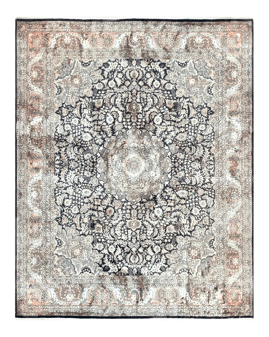 Silk Indian Kashmiri Rug 8x10, Floral Medallion, Indo Persian Carpet, Handmade Vintage Silk Rug