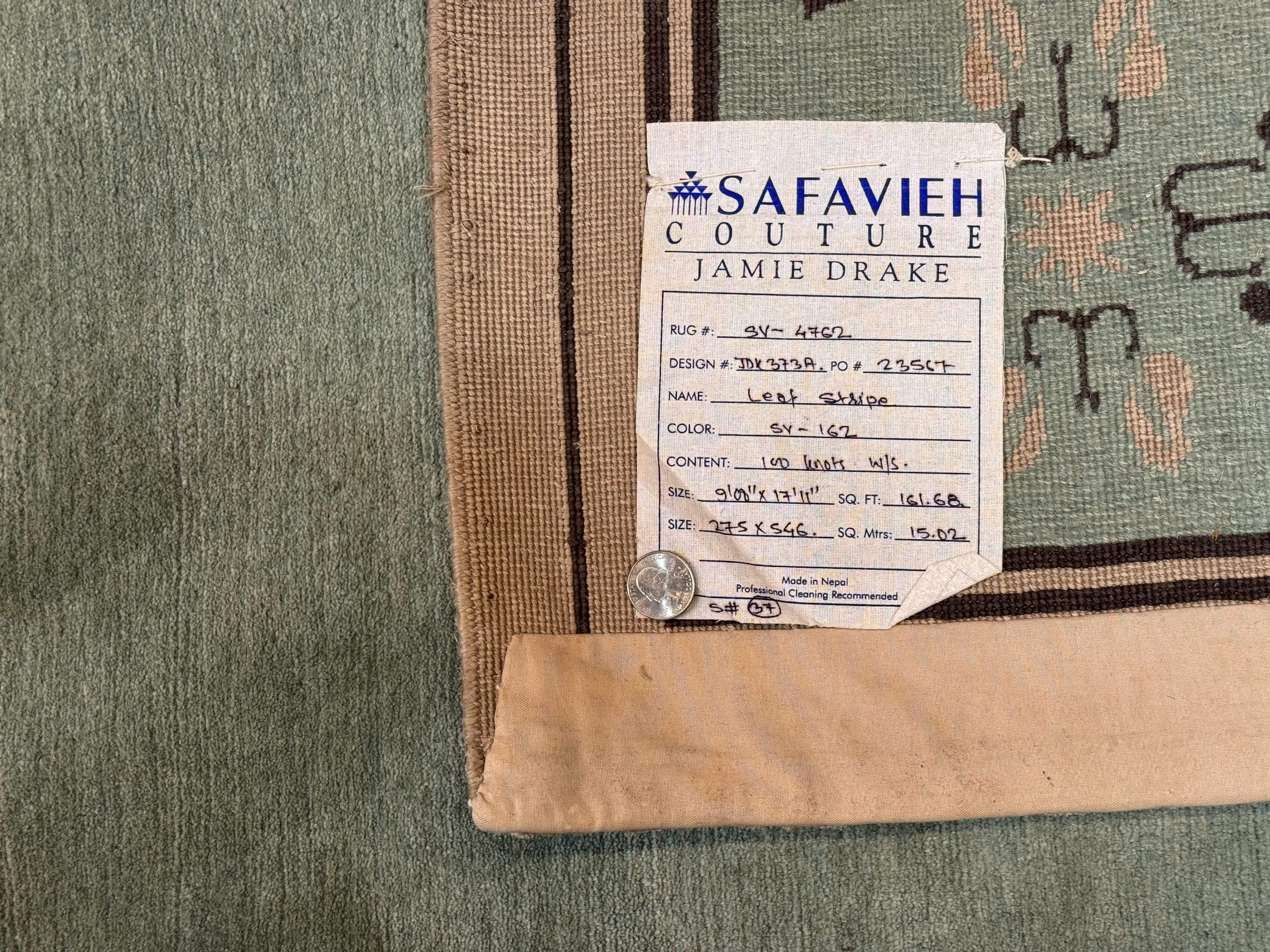 Palace Size Nepali Rug 9x18, Open Field, Light Mint Green, Wool Hand Knotted, Modern Contemporary