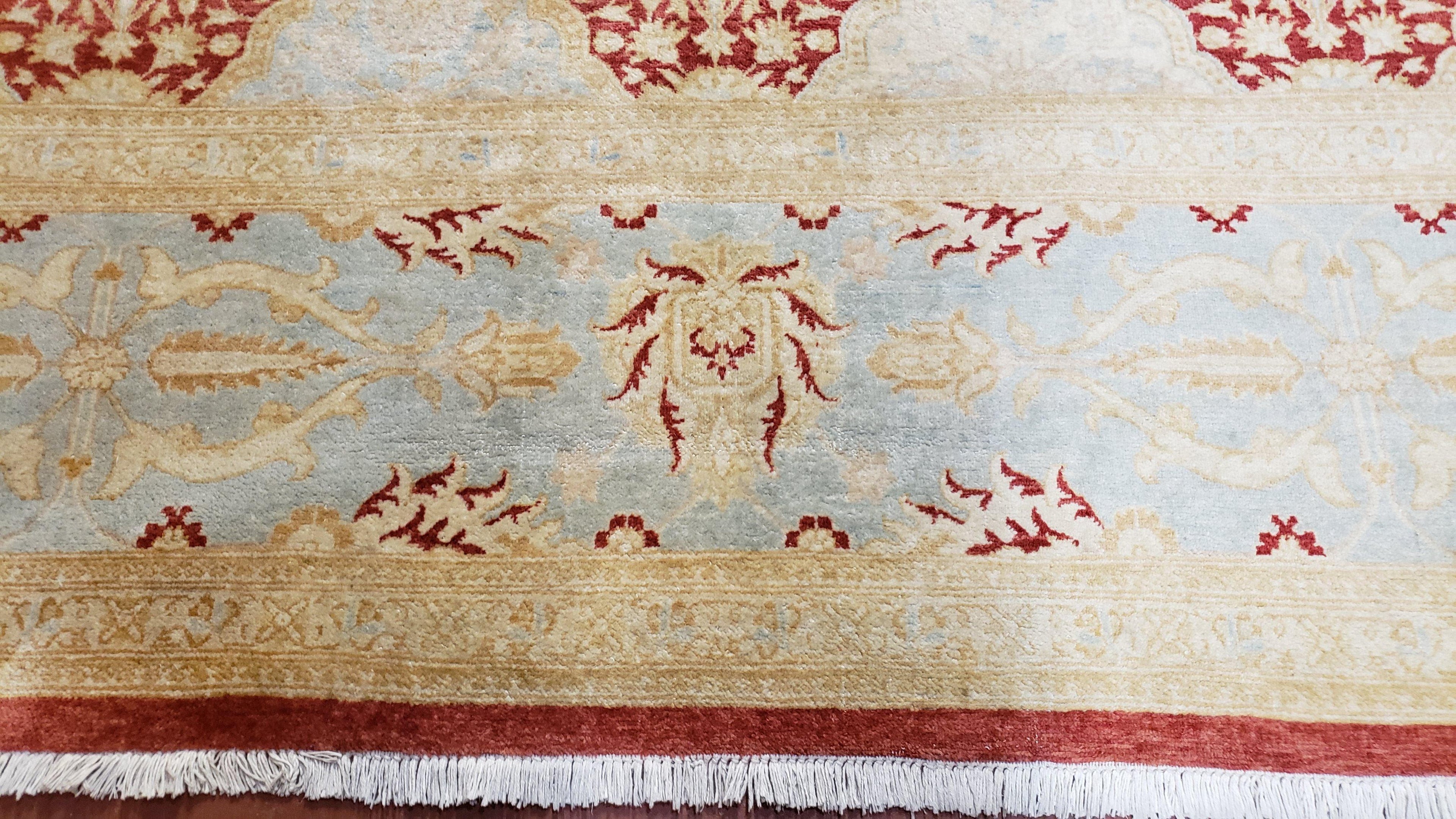 9x12 Peshawar Rug Pakistani Oriental Carpet Sky Blue and Red Wool Vintage Master Bedroom Rug Hand-Knotted Living Room Rug Dining Room Rug