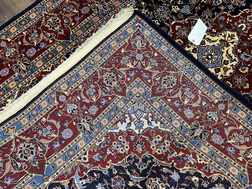 Dark Blue Persian Rug 5x8, Kork Wool Semi Antique Kashan Carpet, Very Fine Lachak Toranj Rug, Hand Knotted Floral Medallion Rug, 5 x 8 Oriental Rug