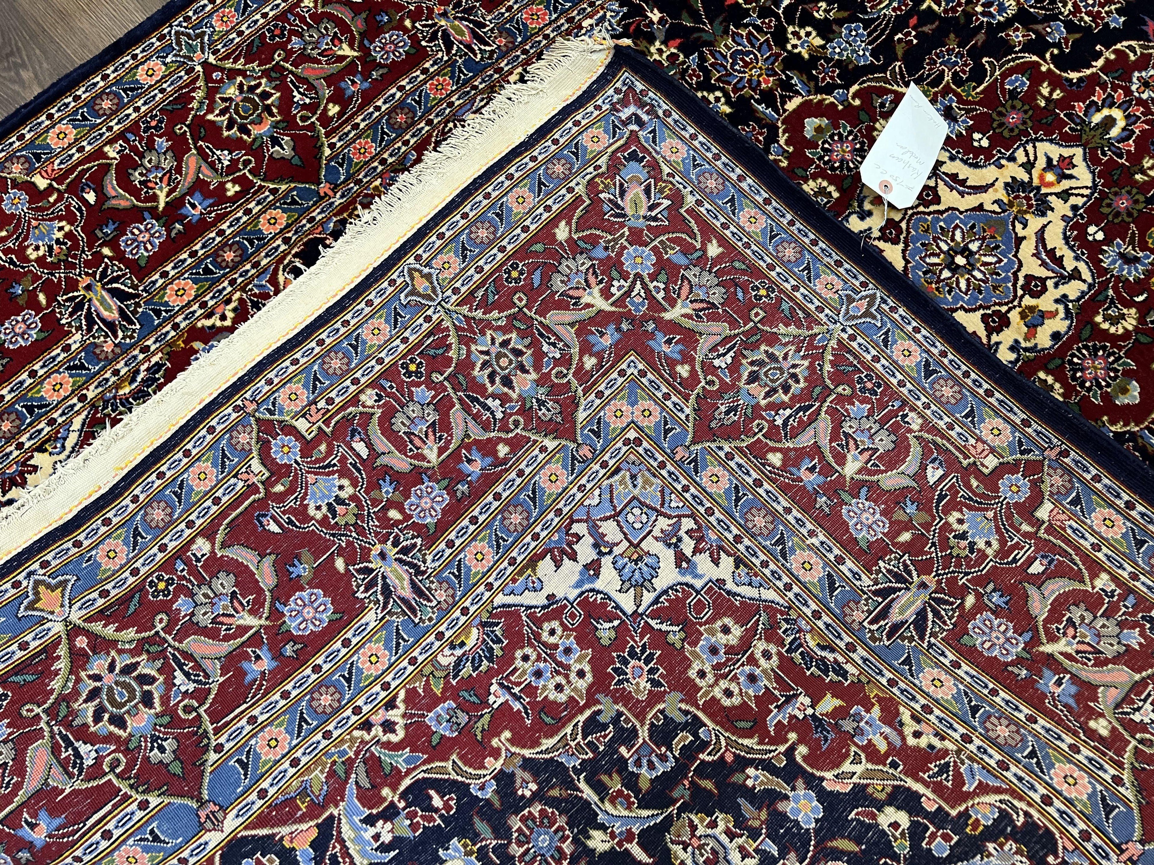 Dark Blue Persian Rug 5x8, Kork Wool Semi Antique Kashan Carpet, Very Fine Lachak Toranj Rug, Hand Knotted Floral Medallion Rug, 5 x 8 Oriental Rug