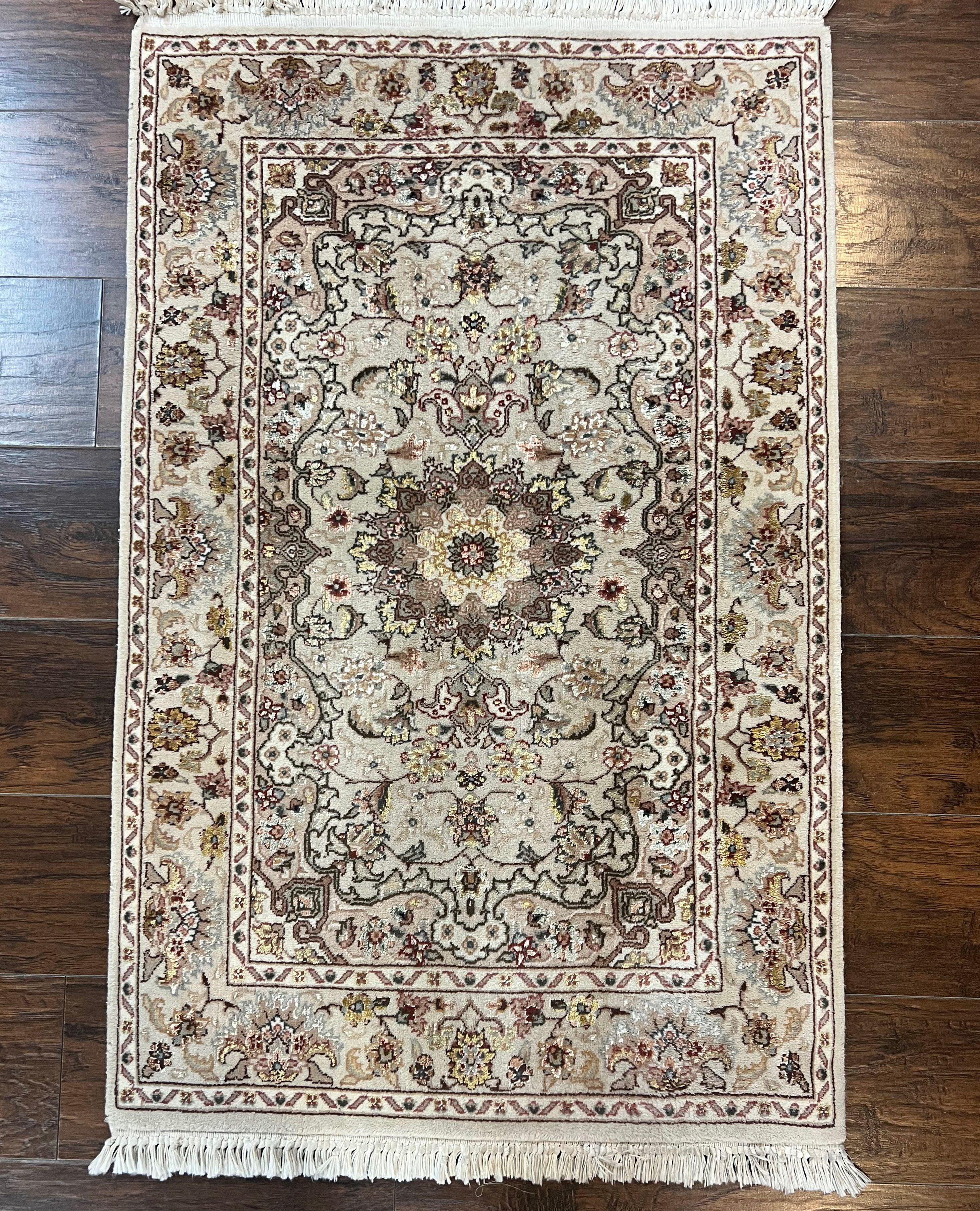 Sino Persian Rug 2.5 x 4, Hand Knotted Oriental Carpet, Small Persian Rug, Floral Medallion, Wool, Vintage