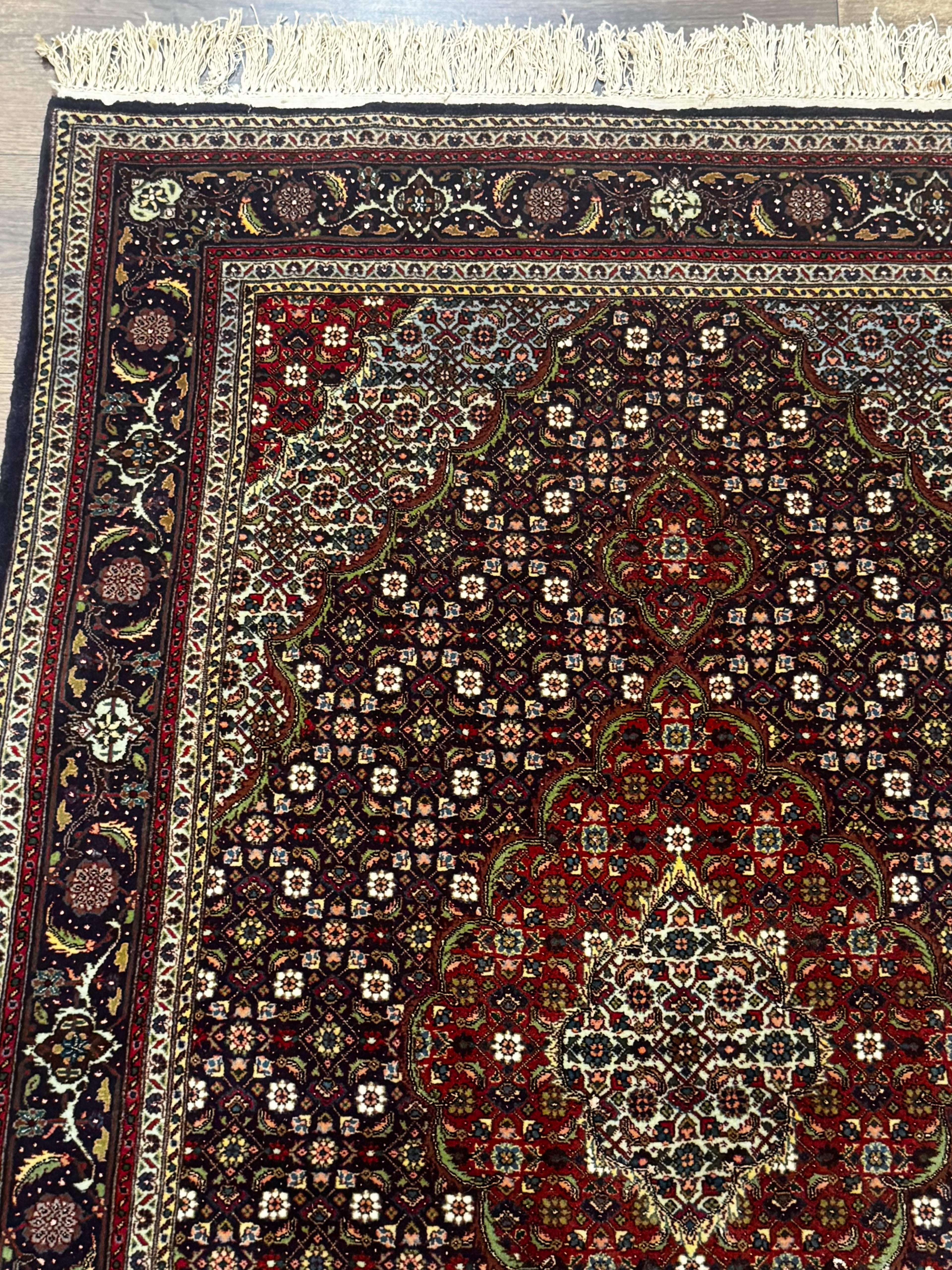 Persian Tabriz Rug 3x5, Wool on Silk Foundation, Very Fine 550 KPSI, Dark Navy Blue