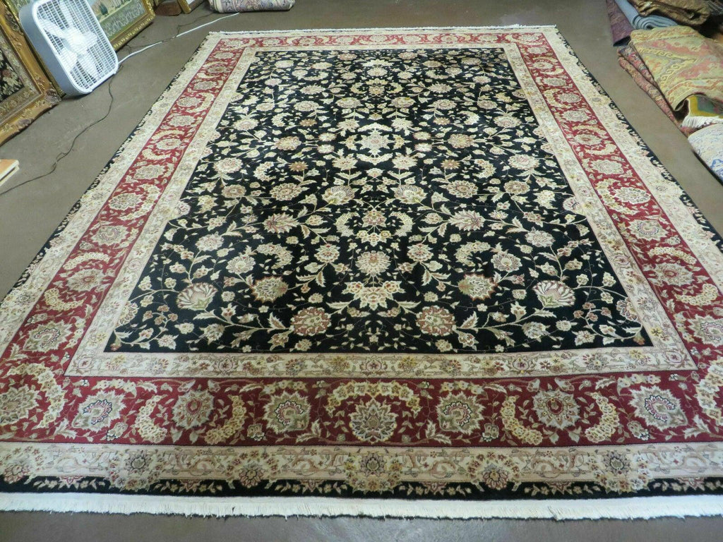 9' X 12' Vintage Handmade Fine Chinese Oriental Floral Wool Rug Silk Black