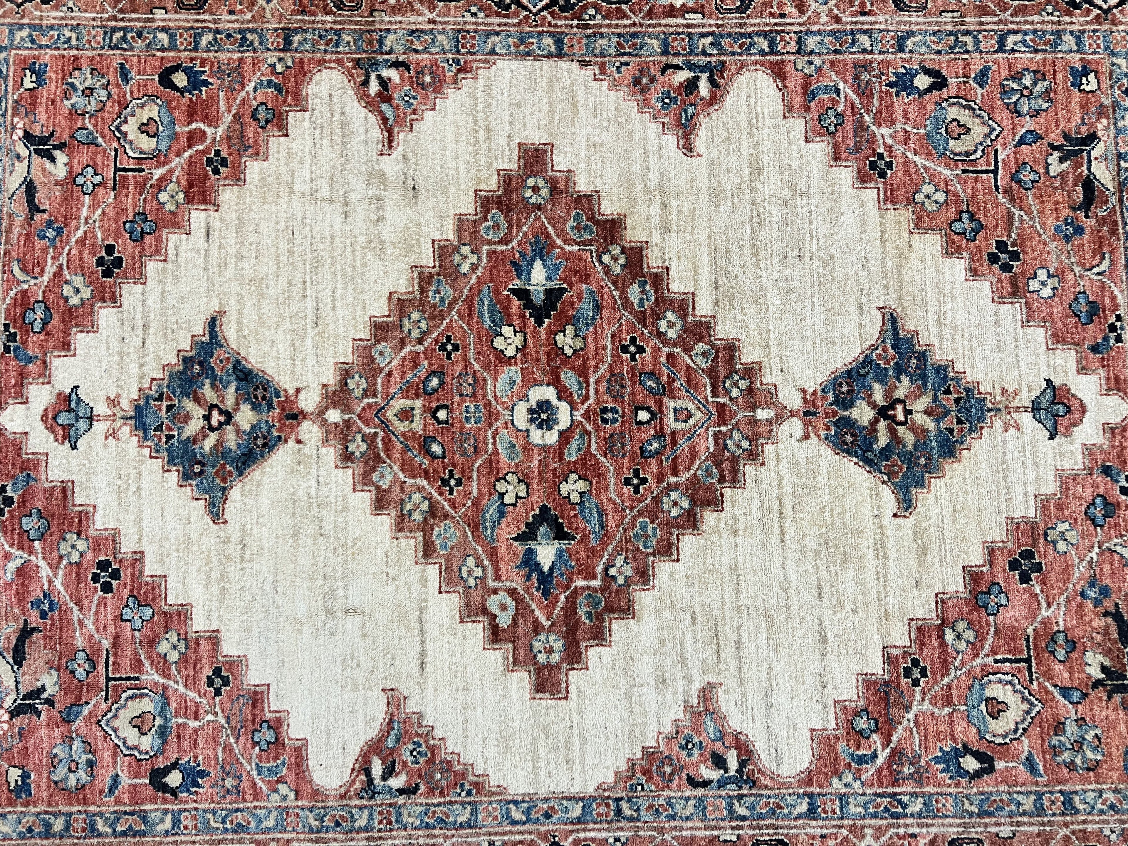 Peshawar Rug 5x7, Wool Hand Knotted Handmade Vintage Carpet, Serapi Design, Pakistani Rug 5 x 7 ft, Medium Sized, Geometric Rug
