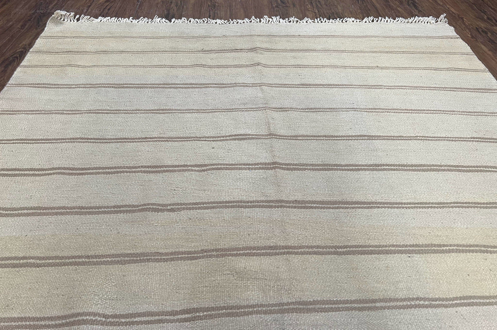 New Turkish Kilim Rug 5x8 Flatweave Carpet, Bohemian Rug, Contemporary Rug, Hand Woven, Wool Area Rug, Gray and Taupe, Striped Pattern
