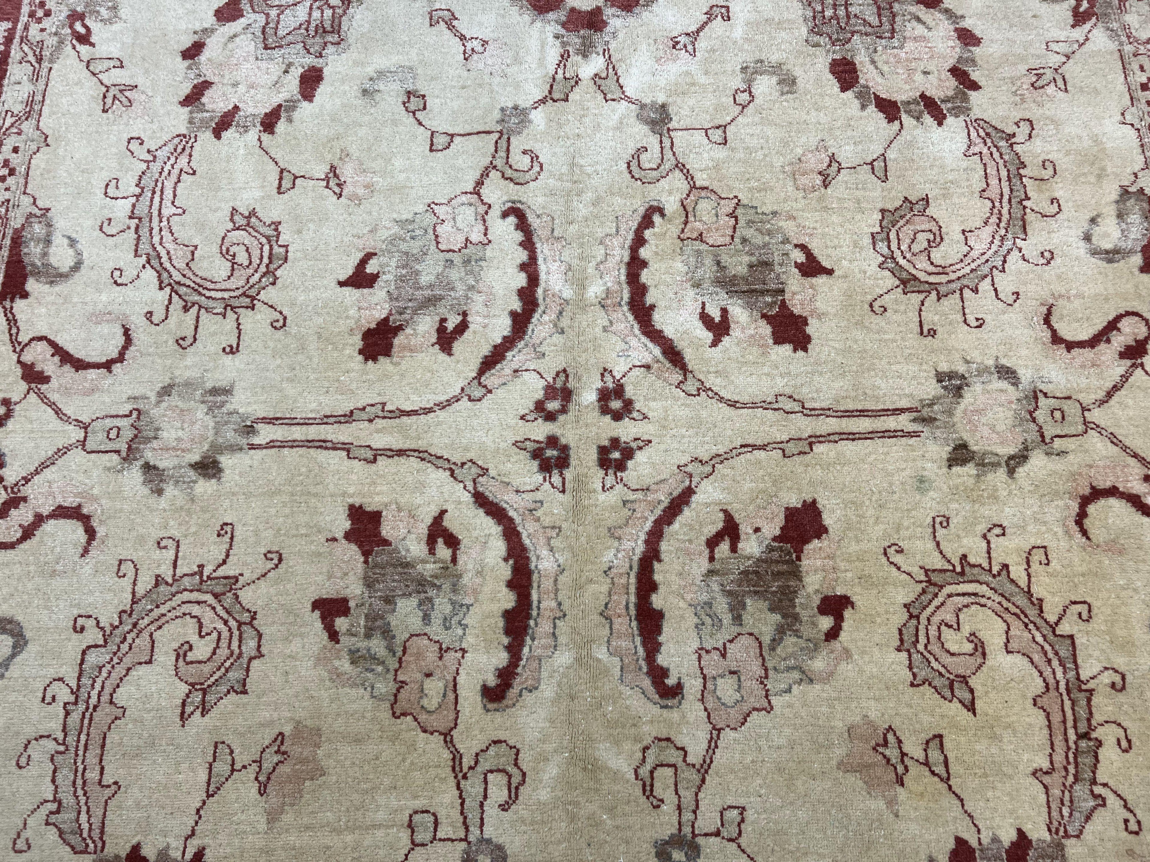 Peshawar Rug 8x12 Pakistani Carpet, Oriental Rug 8 x 12 Chobi Rug, Beige and Red, Allover Large Floral Design, Hand Knotted Vintage Wool