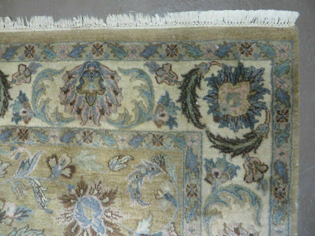5' 6" X 9' Vintage Handmade Jaipur Indian Floral Oriental Wool Rug Veg Dyes