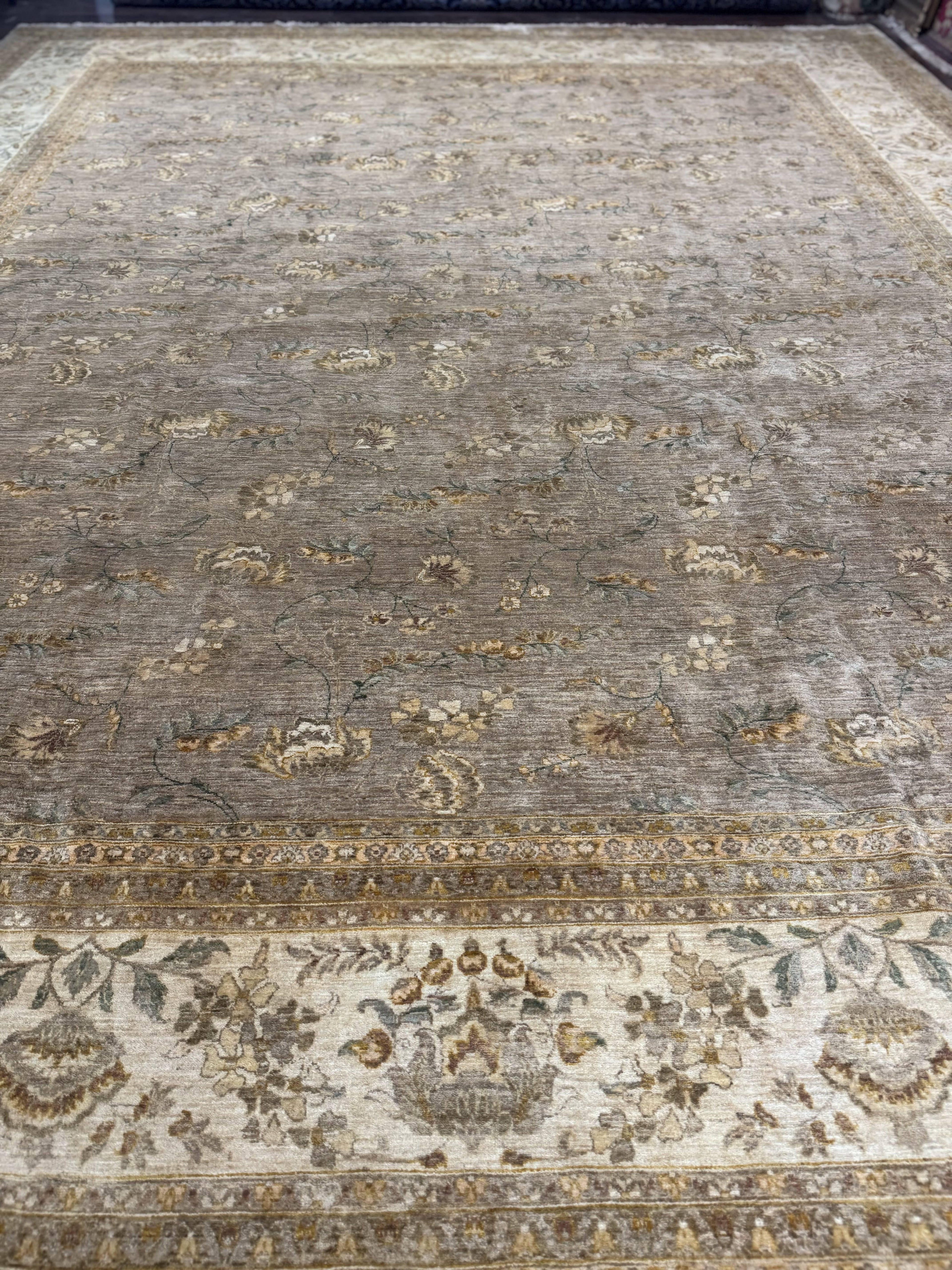 Palace Sized Rug 11x18, Handmade Wool Oversized Persian Carpet 11 x 18 ft, Gray-Taupe, Beige-Cream, Floral, Large Hand Knotted Area Rug