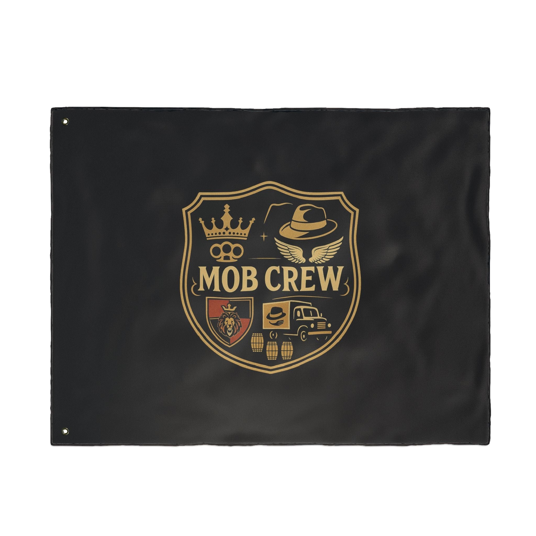 Mob Crew 4 Family Shield Flag – Vintage Mafia Emblem Double-Sided Outdoor Banner