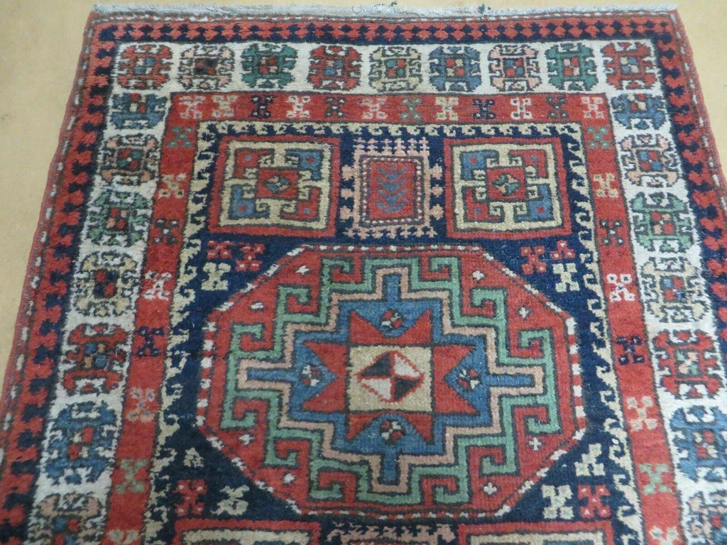 3 '4" X 10' Vintage Handmade Turkish Kazak Caucasian Wool Runner Rug Red Nice