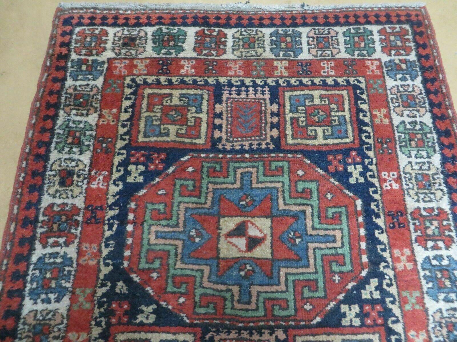 3 '4" X 10' Vintage Handmade Turkish Kazak Caucasian Wool Runner Rug Red Nice