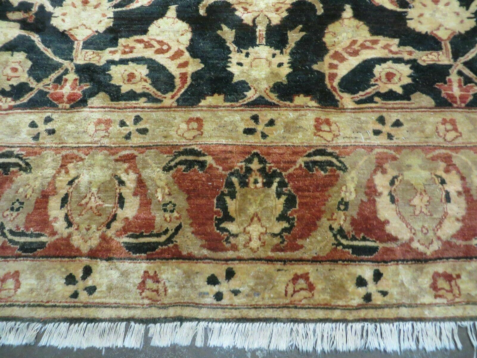 8' X 9' Handmade Pakistan Wool Cotton Rug Peshawar Black Floral Nice # 200C
